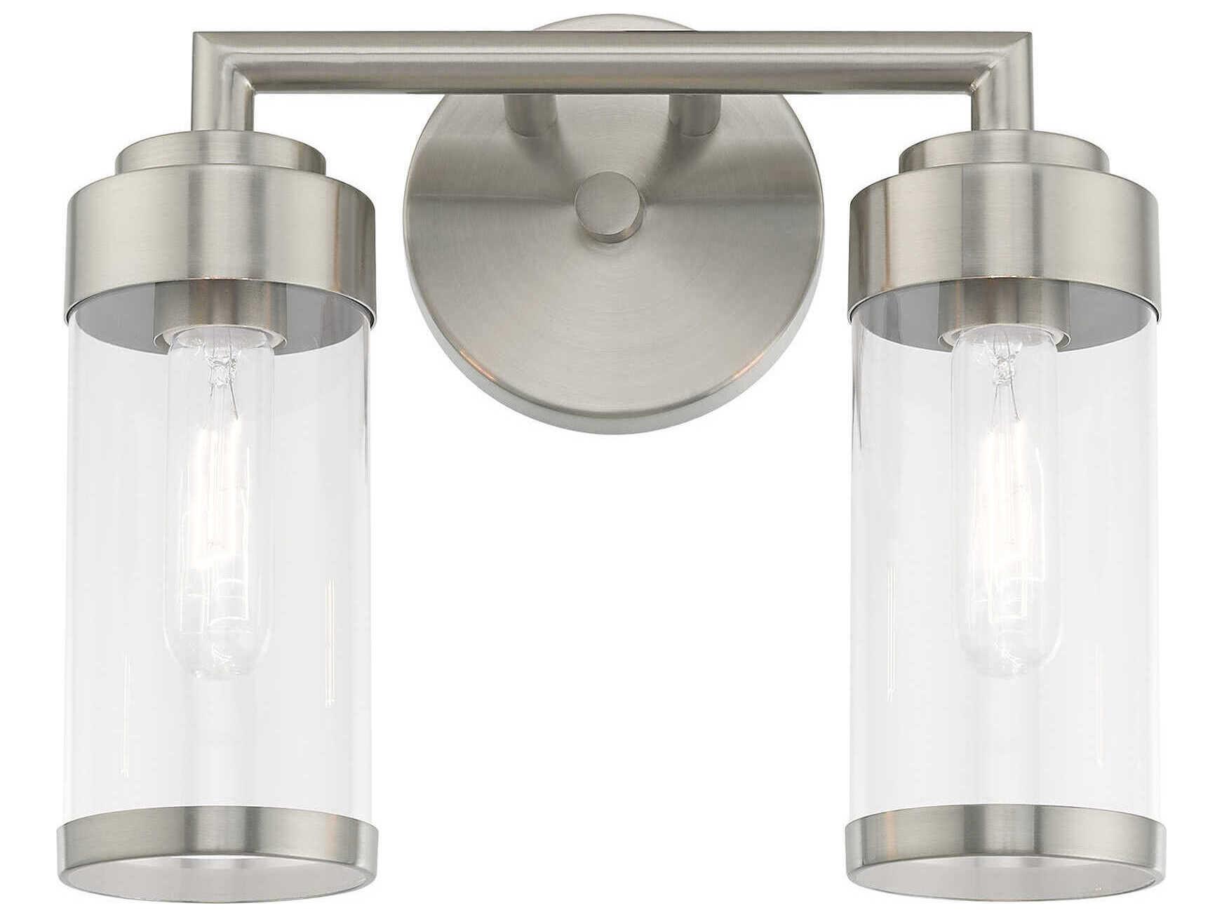 Livex Lighting Hillcrest 2-Light Brushed Nickel Clear Glass Vanity Light