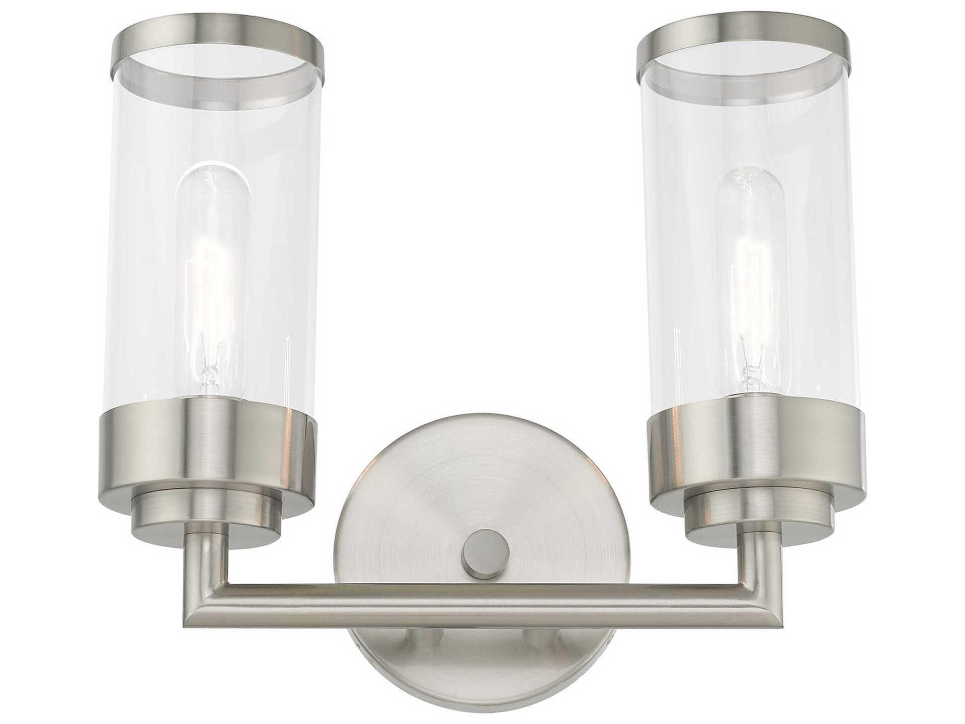 Livex Lighting Hillcrest 2-Light Brushed Nickel Clear Glass Vanity Light