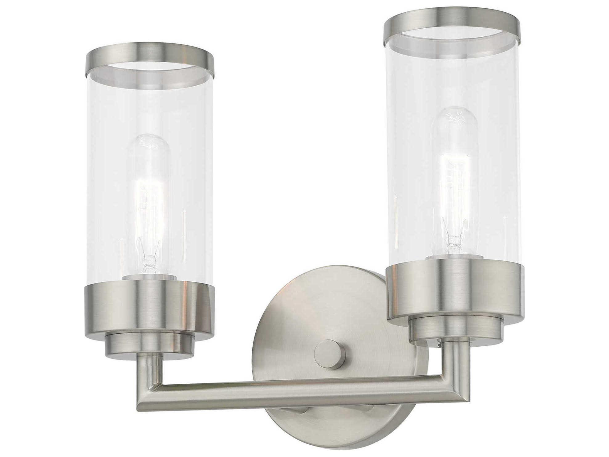 Livex Lighting Hillcrest 2-Light Brushed Nickel Clear Glass Vanity Light