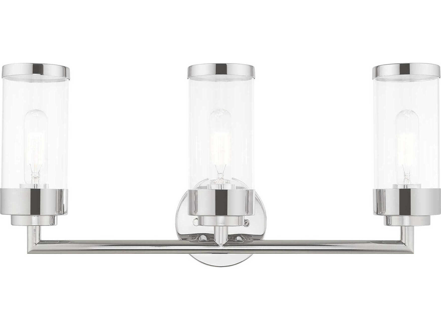 Livex Lighting Hillcrest 3-Light Polished Chrome Clear Glass Vanity Light