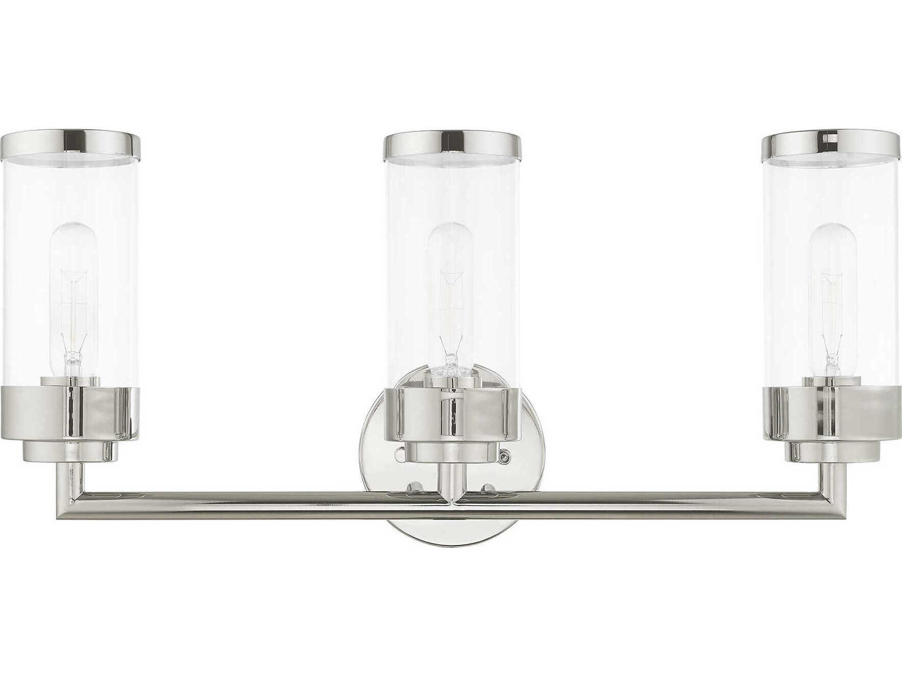 Livex Lighting Hillcrest 3-Light Polished Chrome Clear Glass Vanity Light