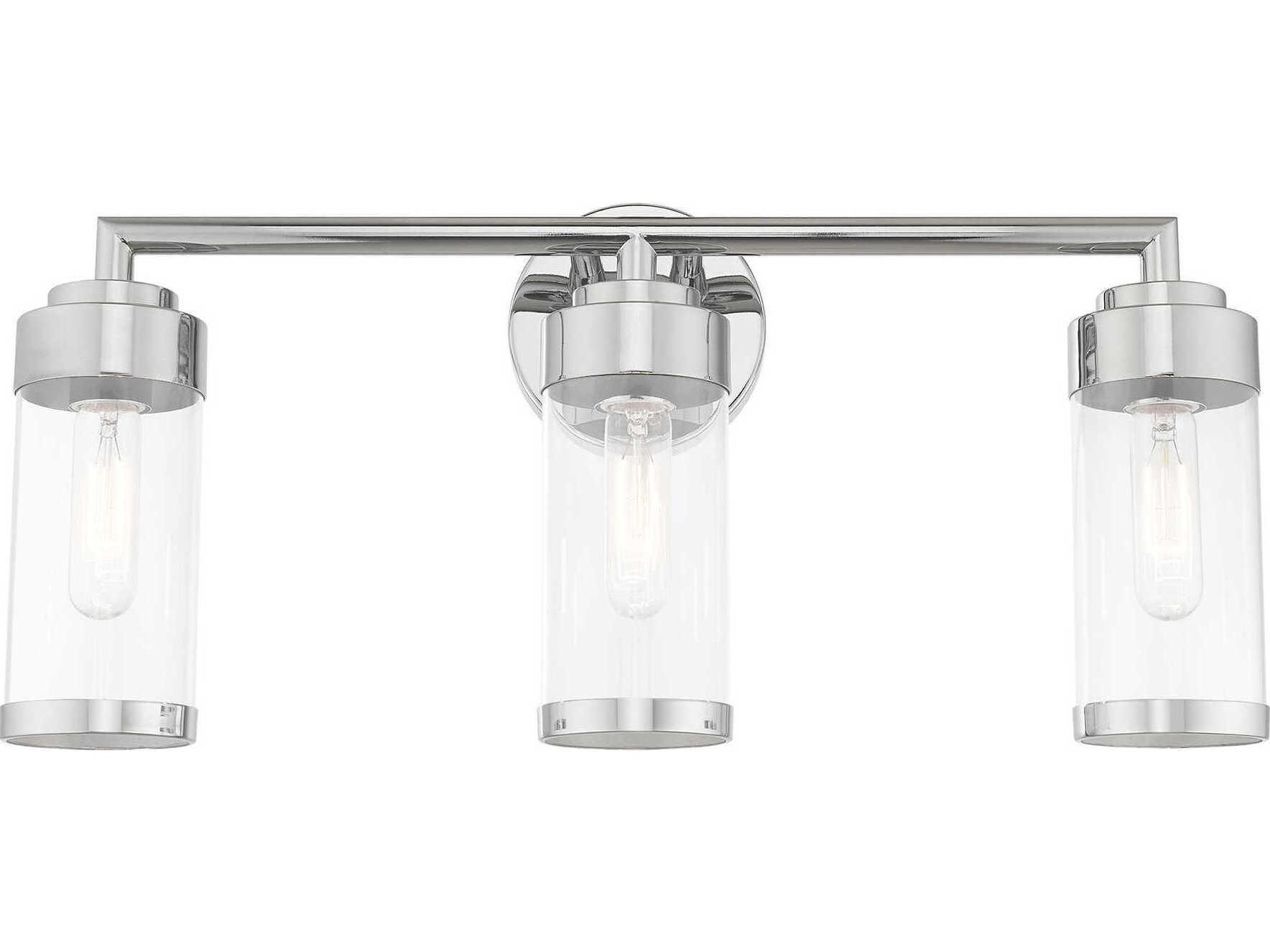 Livex Lighting Hillcrest 3-Light Polished Chrome Clear Glass Vanity Light