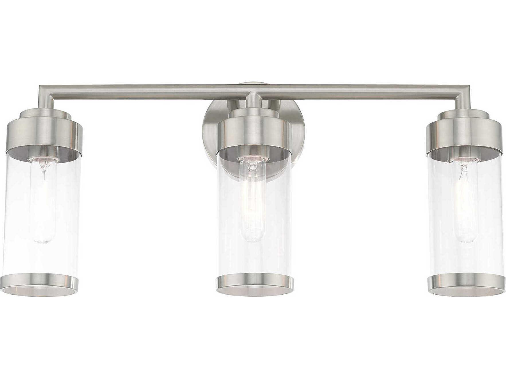 Livex Lighting Hillcrest 3-Light Brushed Nickel Clear Glass Vanity Light