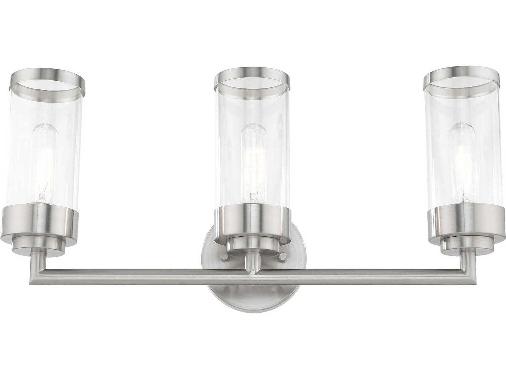 Livex Lighting Hillcrest 3-Light Brushed Nickel Clear Glass Vanity Light