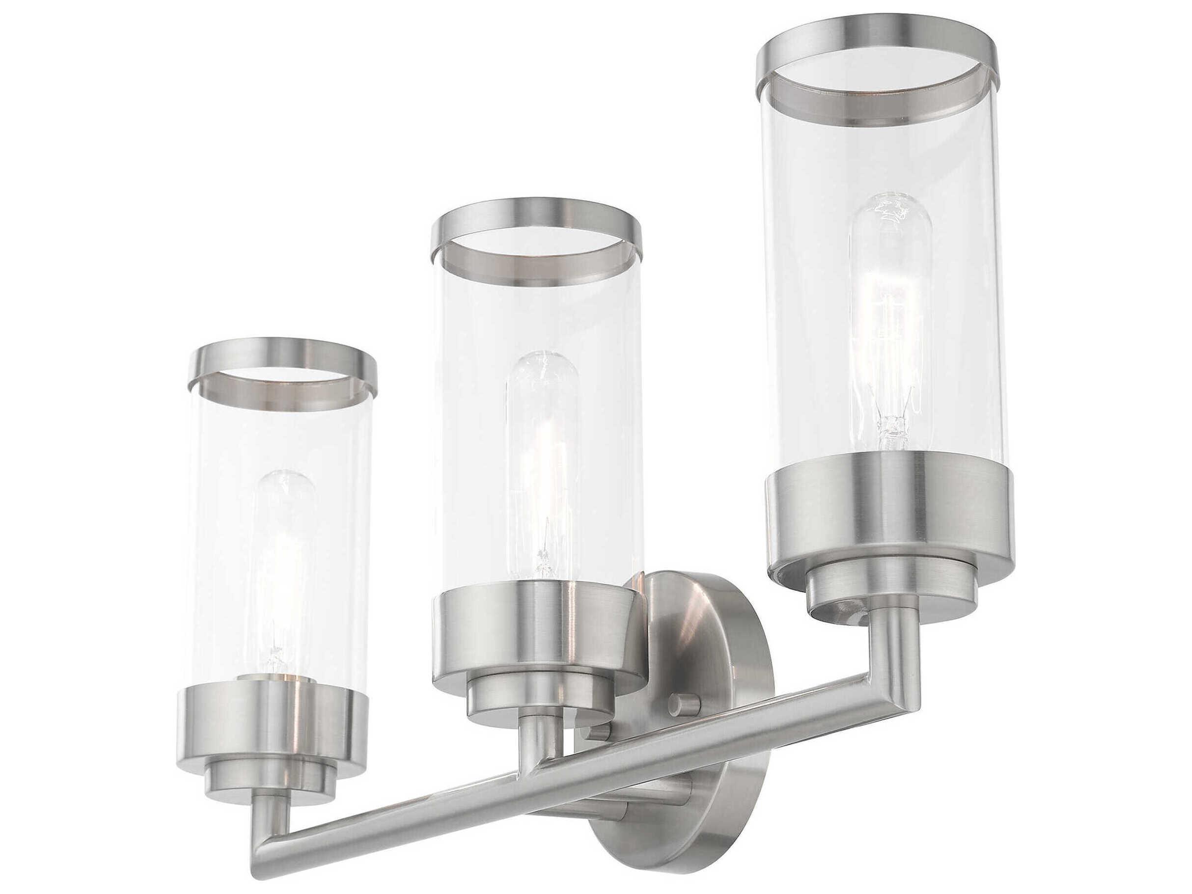 Livex Lighting Hillcrest 3-Light Brushed Nickel Clear Glass Vanity Light