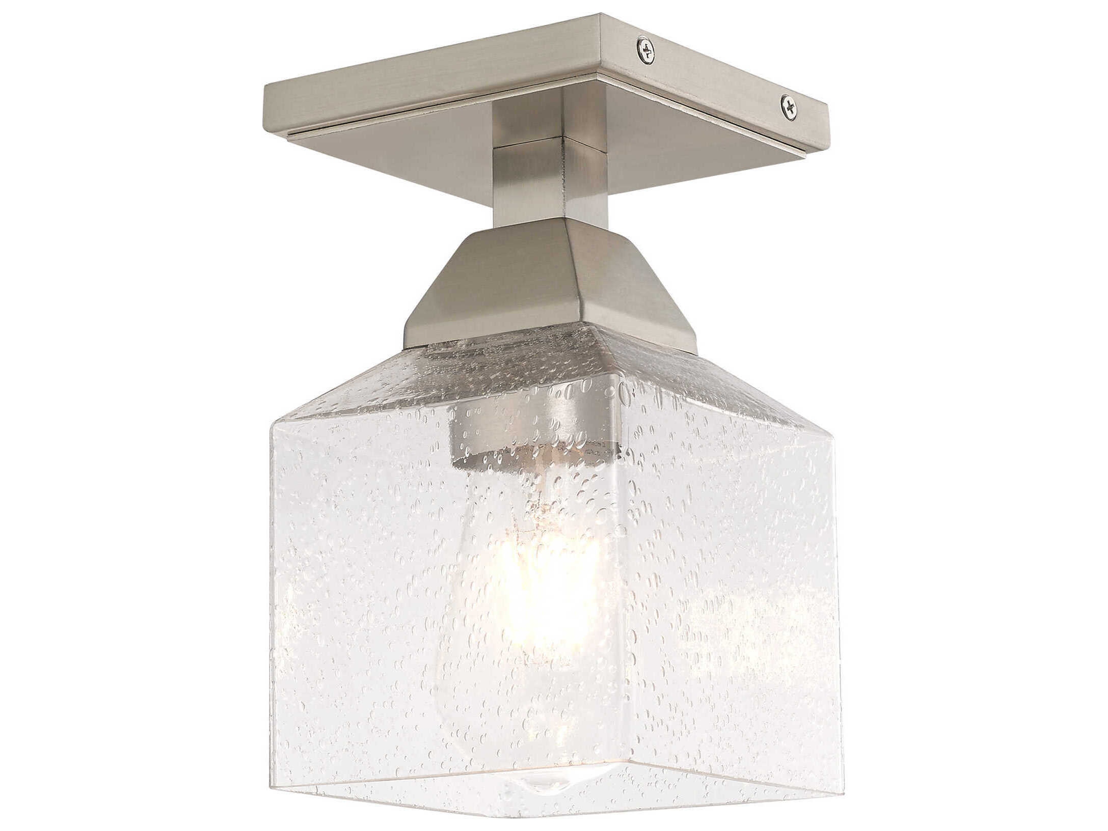 Livex Lighting Aragon 1-Light Brushed Nickel Glass Semi Flush Mount
