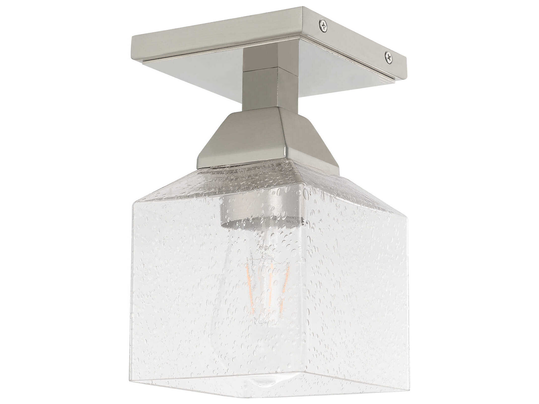 Livex Lighting Aragon 1-Light Brushed Nickel Glass Semi Flush Mount
