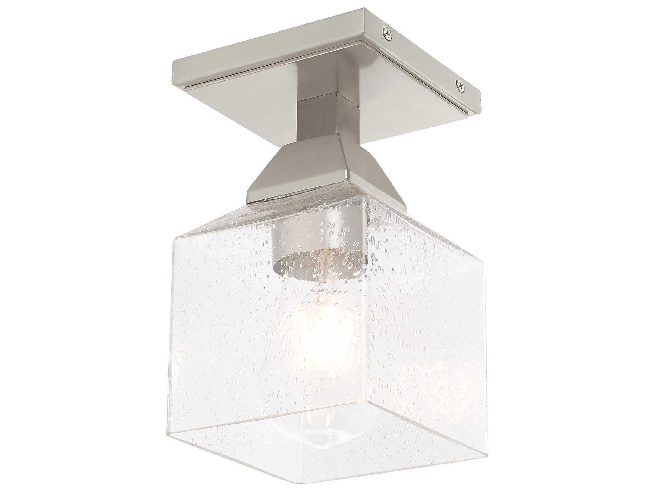 Livex Lighting Aragon 1-Light Brushed Nickel Glass Semi Flush Mount