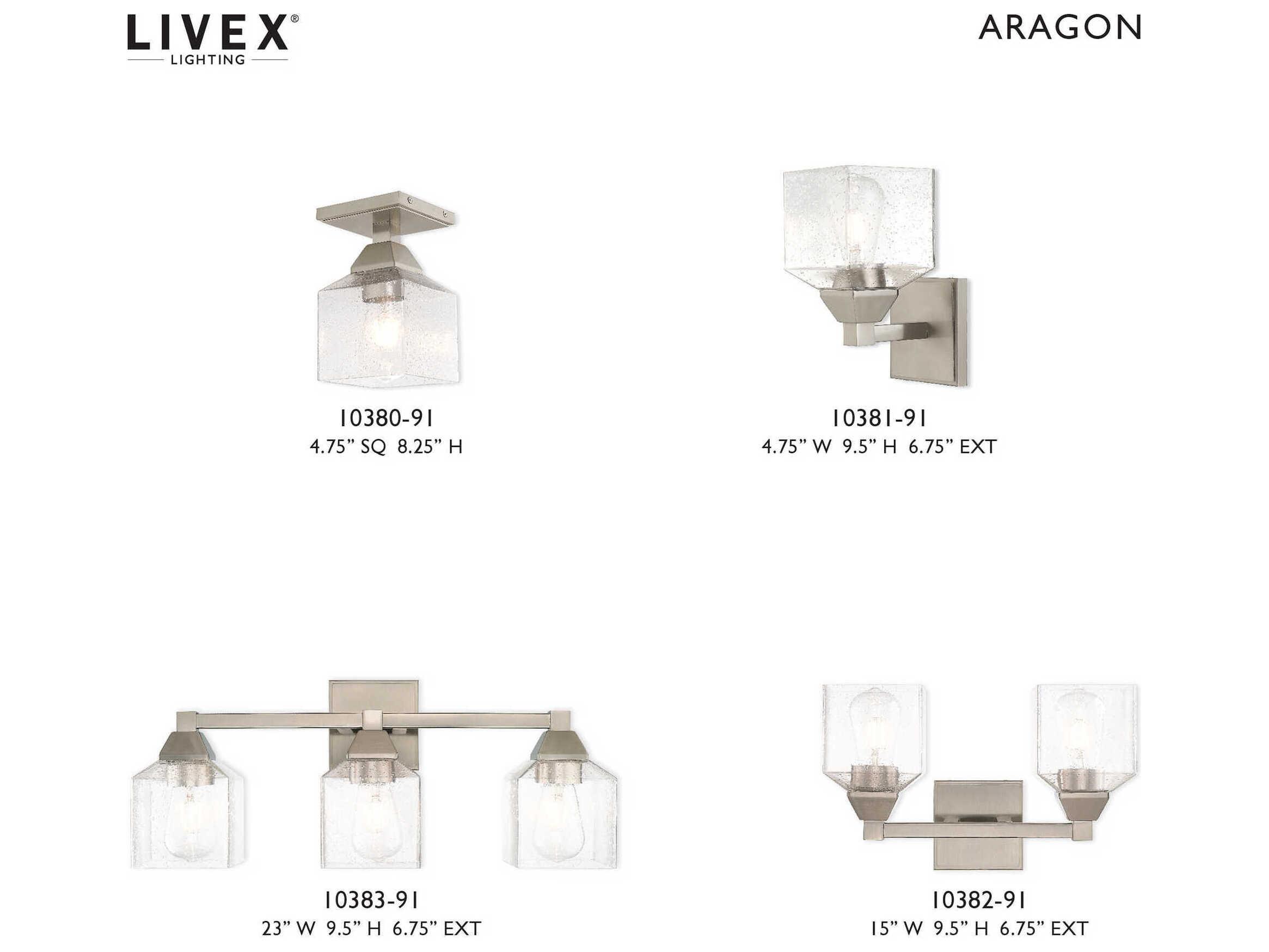 Livex Lighting Aragon 1-Light Brushed Nickel Glass Semi Flush Mount