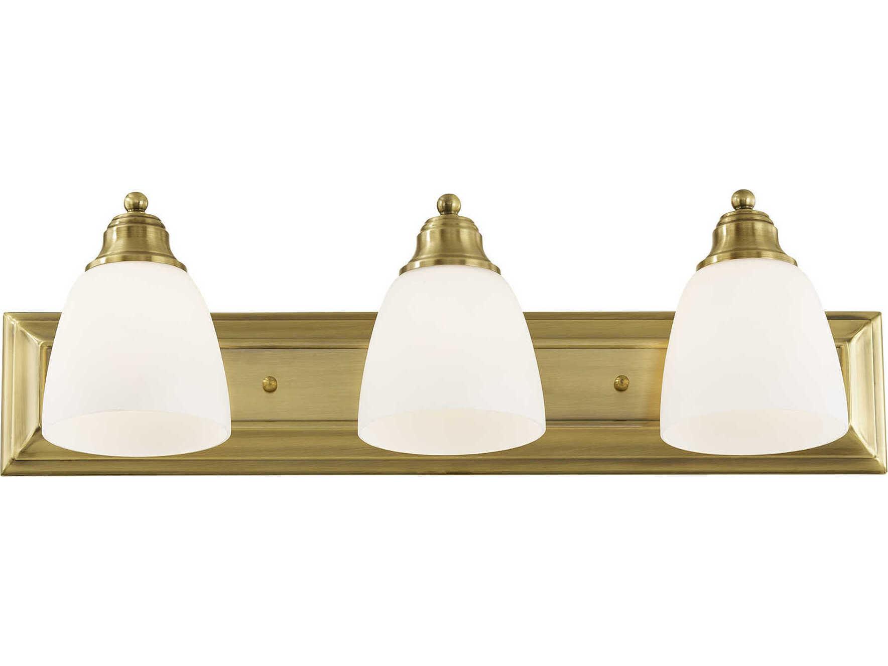 Livex Lighting Springfield 3-Light Antique Brass Glass Vanity Light