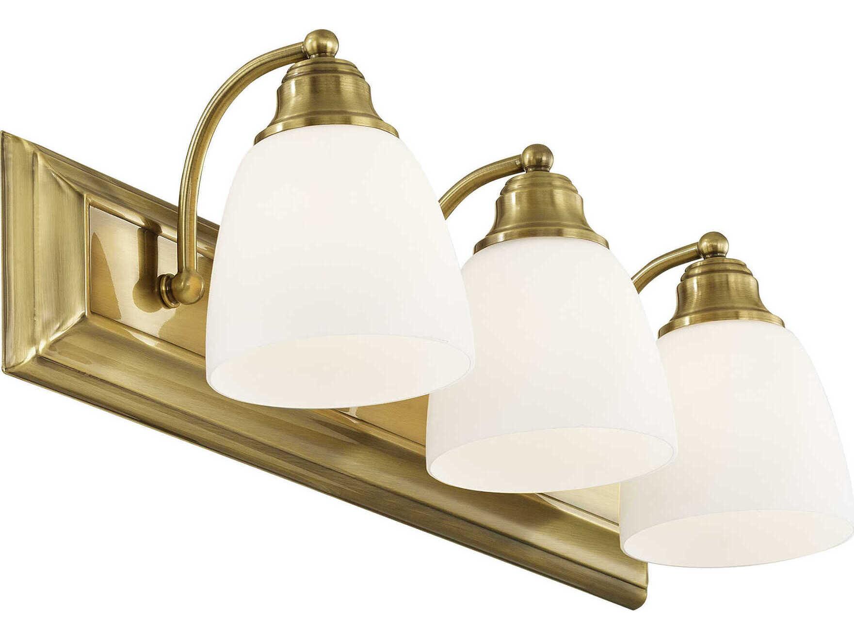 Livex Lighting Springfield 3-Light Antique Brass Glass Vanity Light