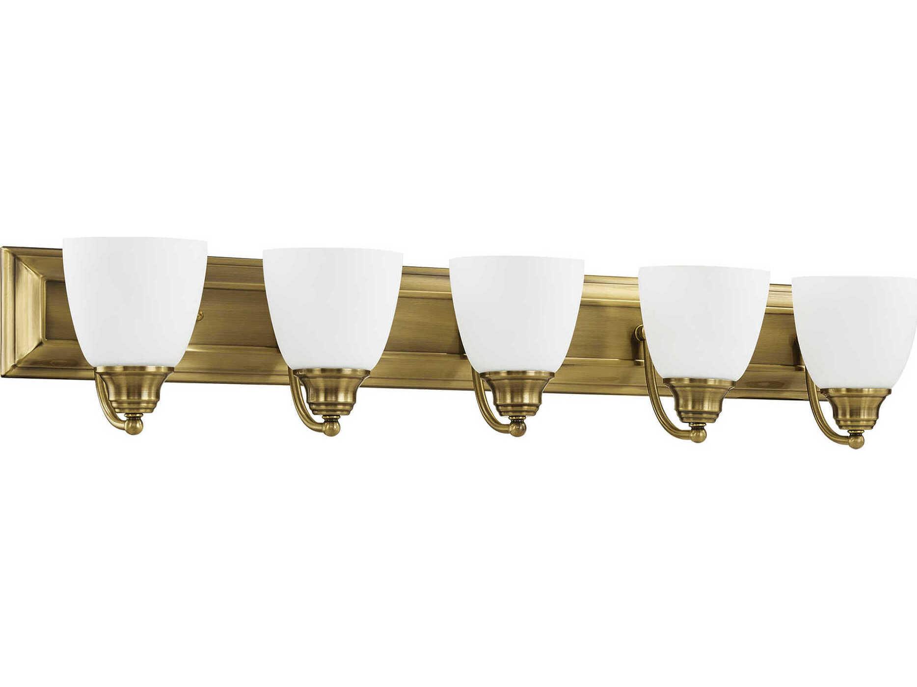 Livex Lighting Springfield 5-Light Antique Brass Glass Vanity Light