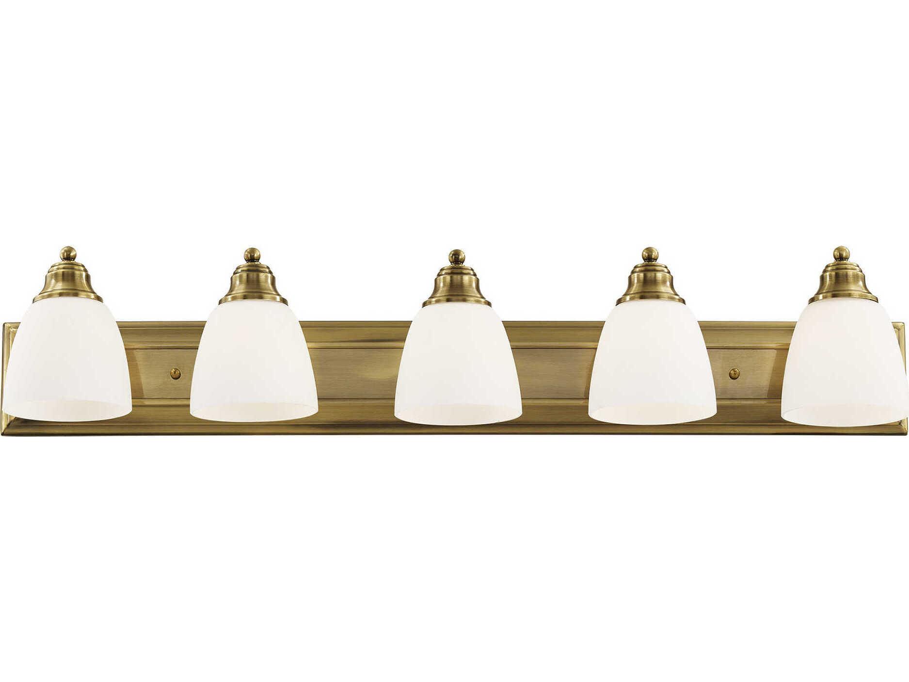 Livex Lighting Springfield 5-Light Antique Brass Glass Vanity Light