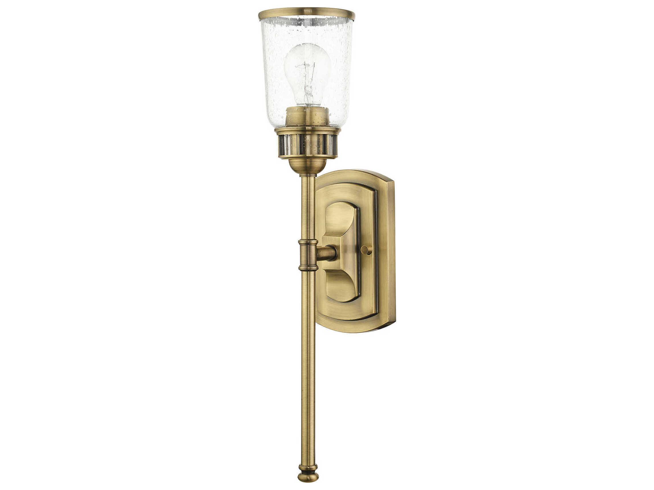 Livex Lighting Lawrenceville 1-Light Antique Brass Clear Glass Wall Sconce