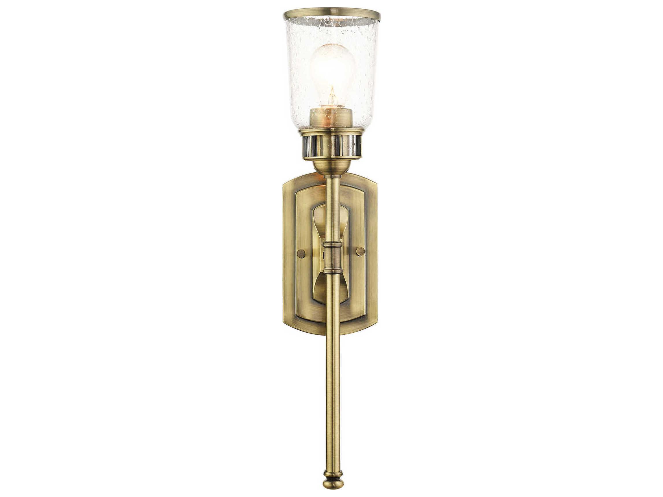 Livex Lighting Lawrenceville 1-Light Antique Brass Clear Glass Wall Sconce