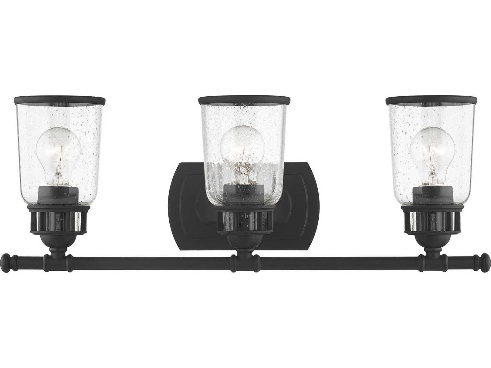 Livex Lighting Lawrenceville 3-Light Black Clear Glass Vanity Light