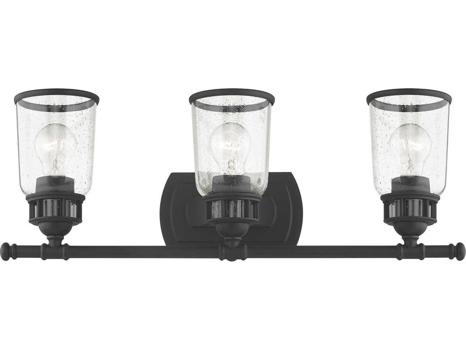 Livex Lighting Lawrenceville 3-Light Black Clear Glass Vanity Light