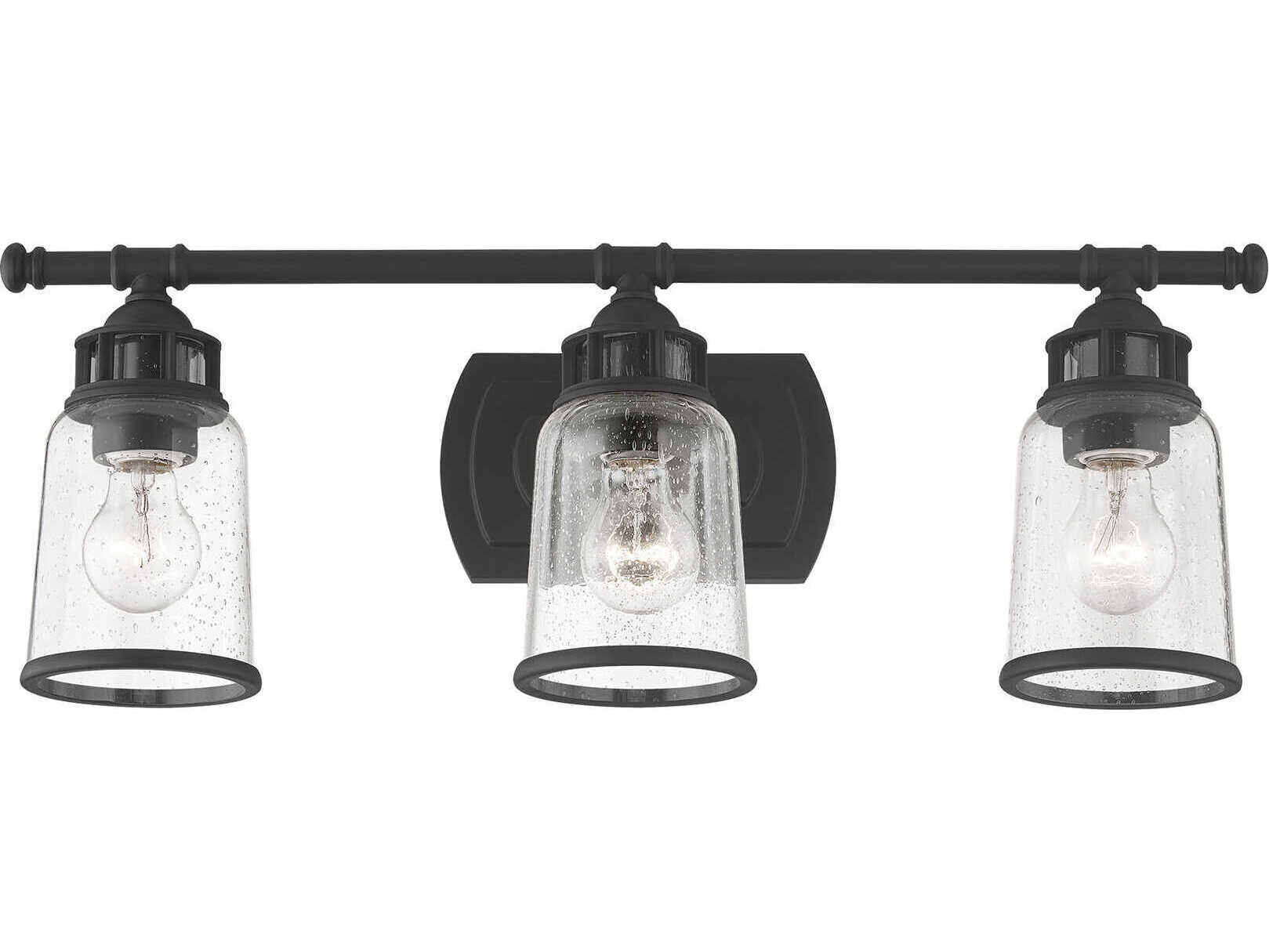 Livex Lighting Lawrenceville 3-Light Black Clear Glass Vanity Light