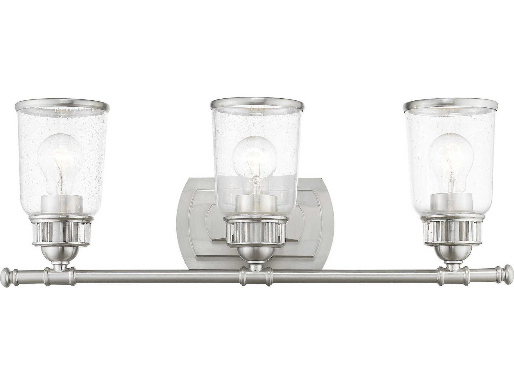 Livex Lighting Lawrenceville 3-Light Brushed Nickel Glass Vanity Light