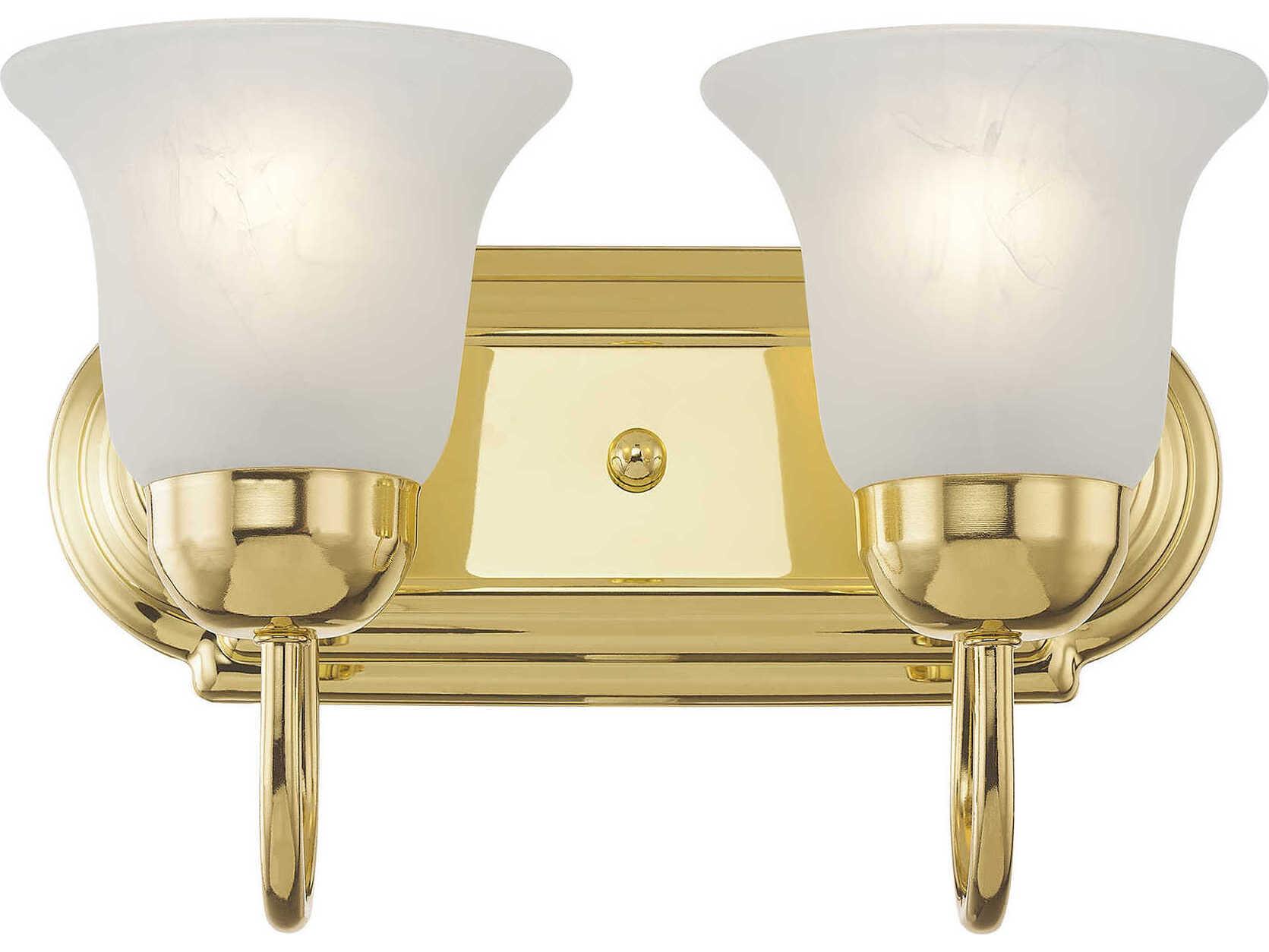 Livex Lighting Riviera 2-Light Polished Brass White Glass Vanity Light