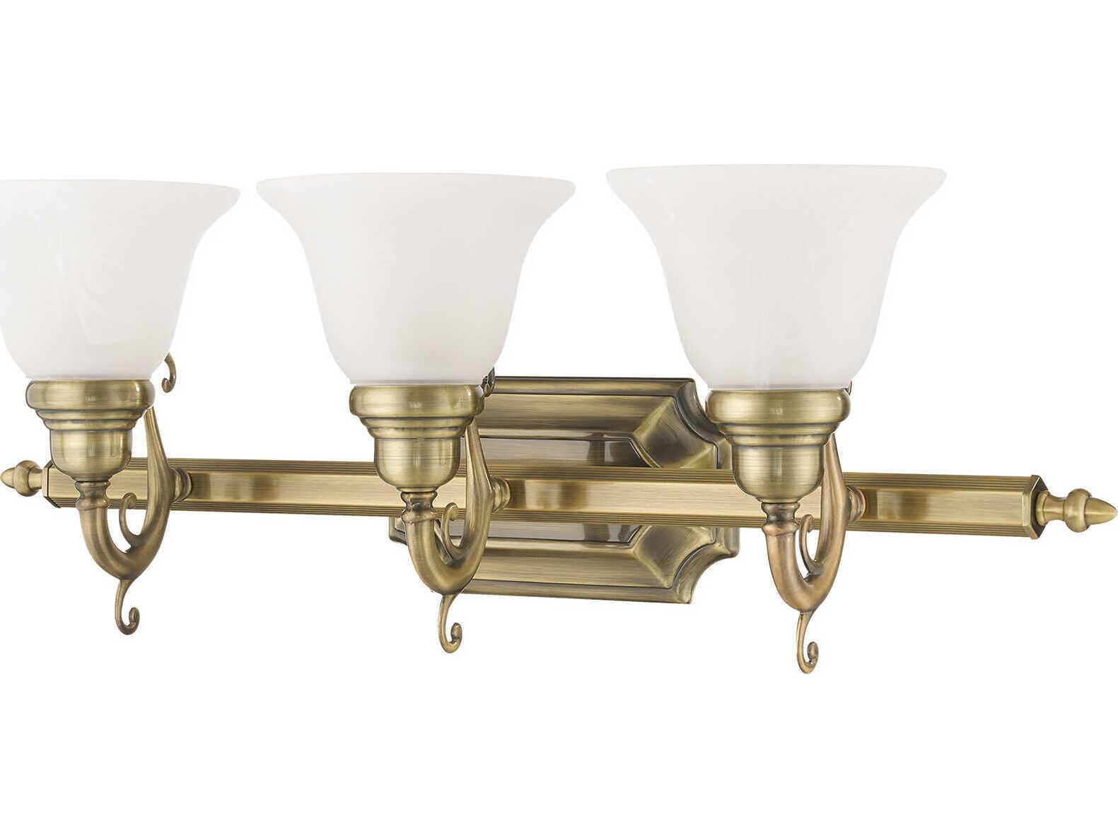 Livex Lighting French Regency 3-Light Antique Brass Glass Vanity Light