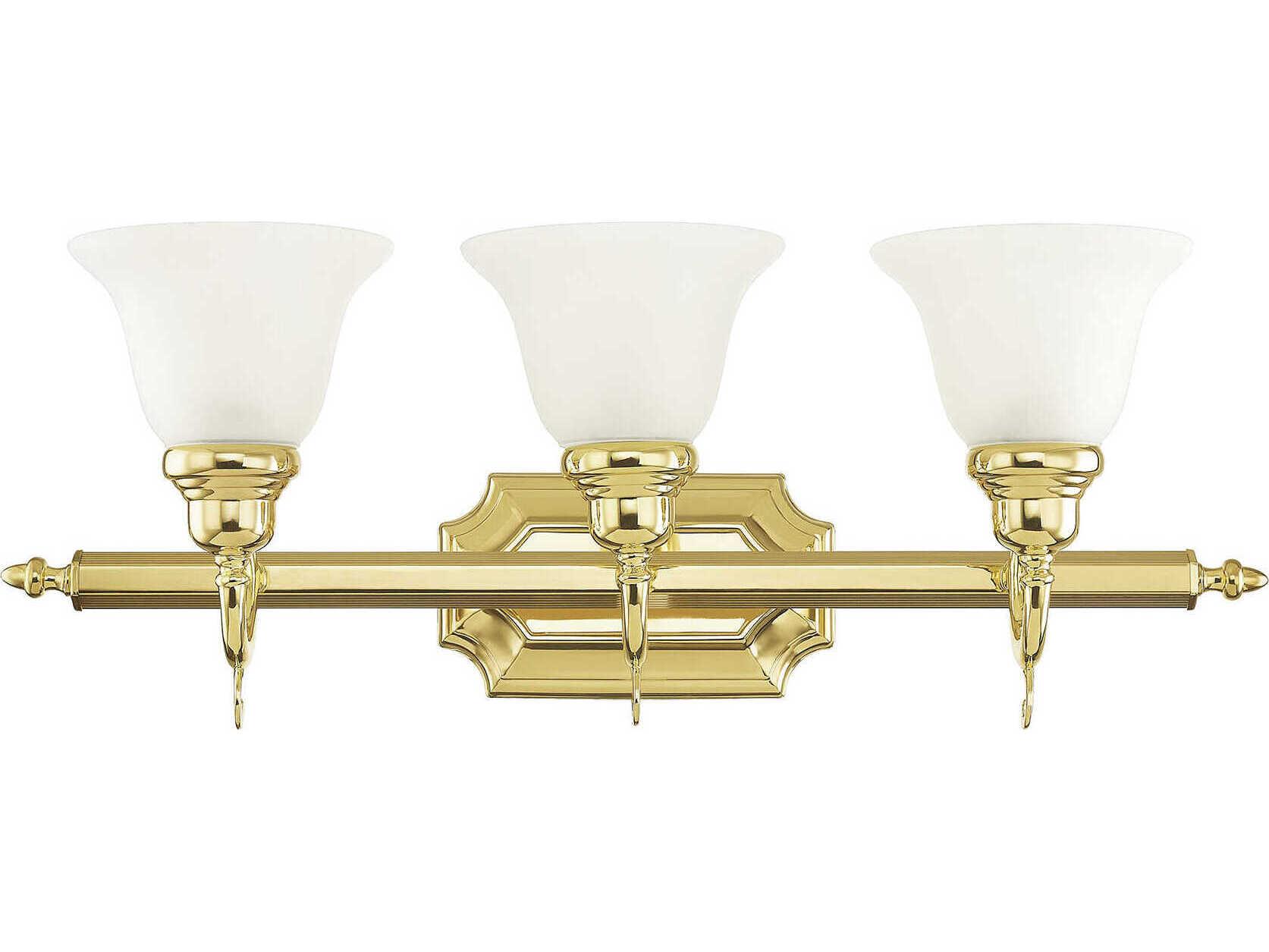 Livex Lighting French Regency 3-Light Polished Brass Glass Vanity Light