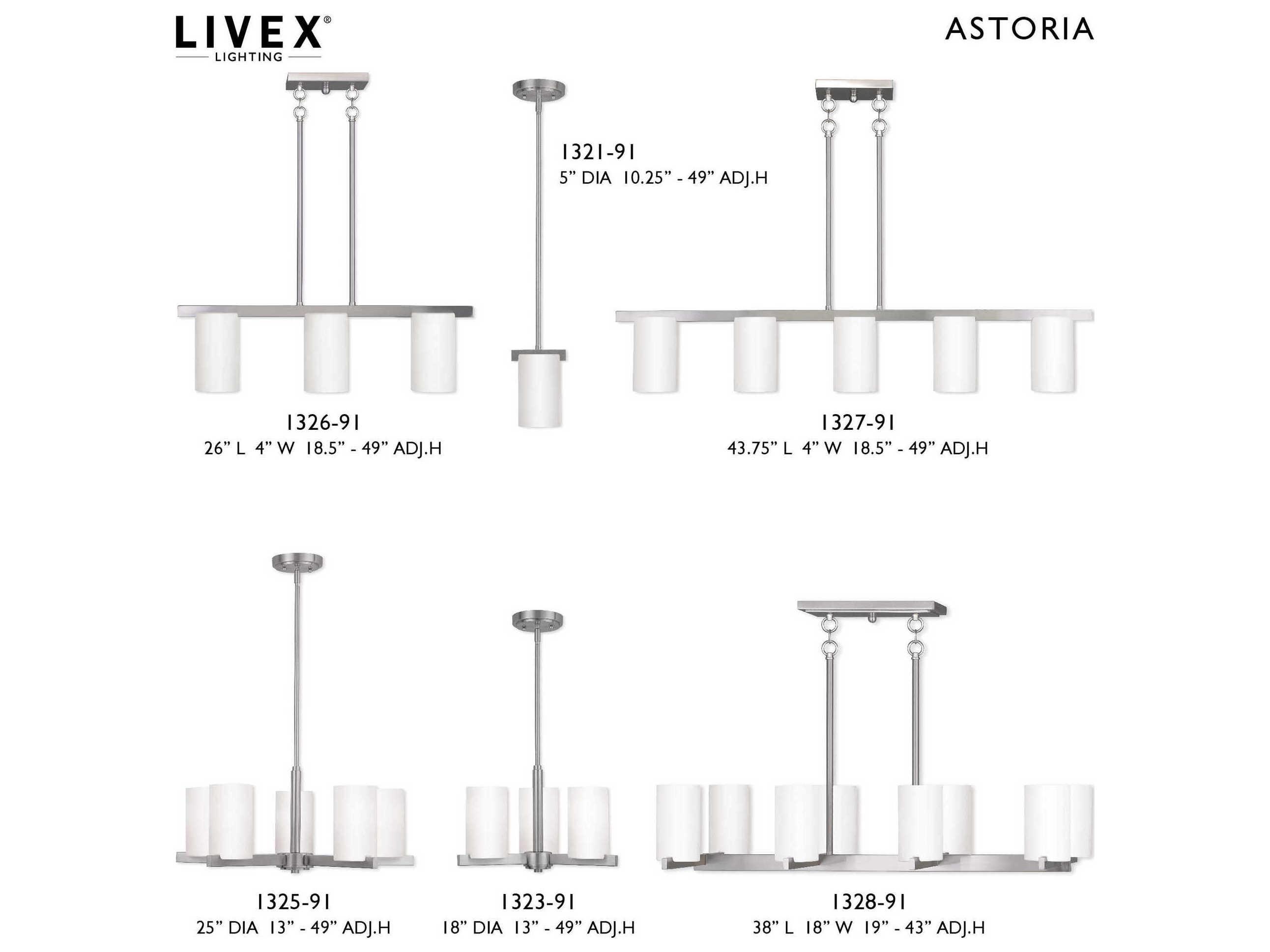 Livex Lighting Astoria 5-Light Brushed Nickel Glass Cylinder Chandelier