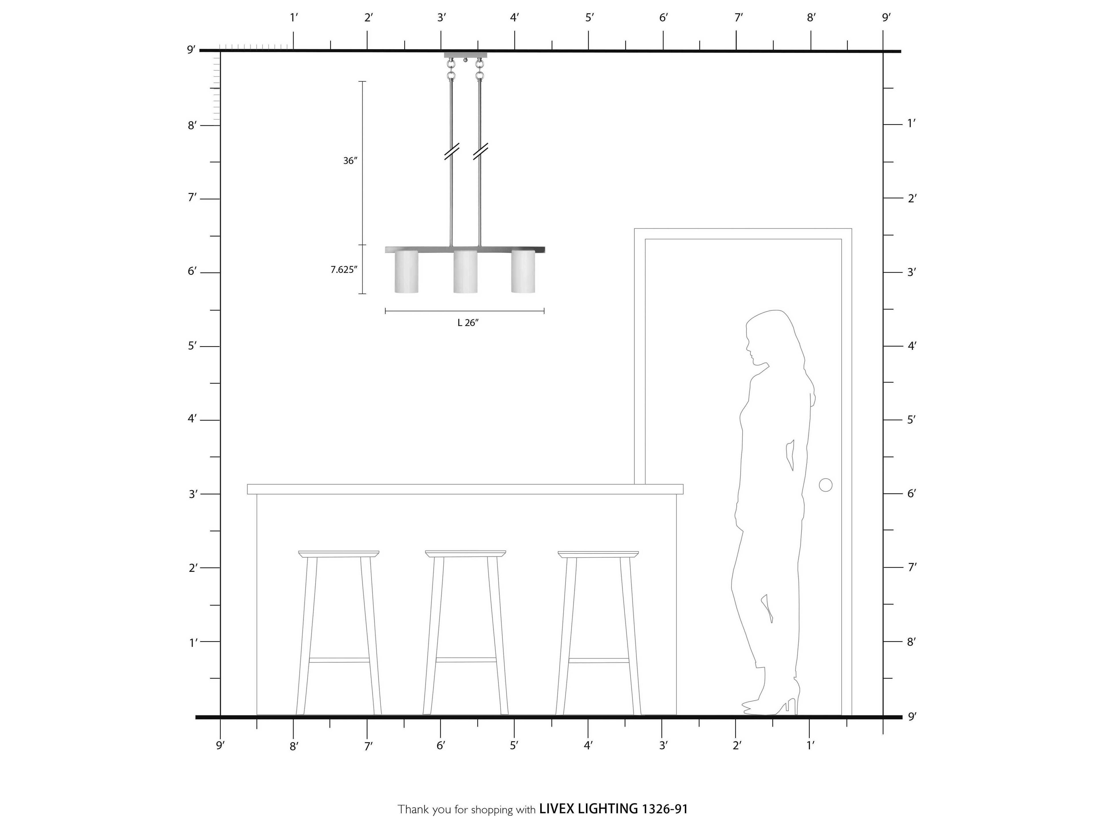 Livex Lighting Astoria 3-Light Brushed Nickel Glass Cylinder Island Pendant