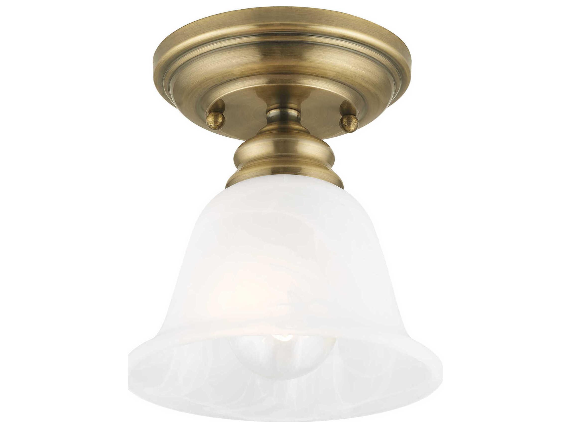 Livex Lighting Essex 1-Light Antique Brass Glass Bell Semi Flush Mount