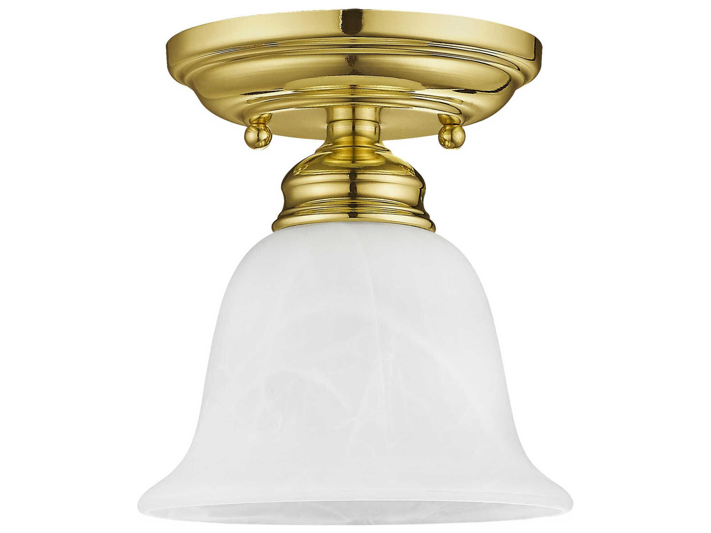 Livex Lighting Essex 1-Light Polished Brass Glass Bell Semi Flush Mount