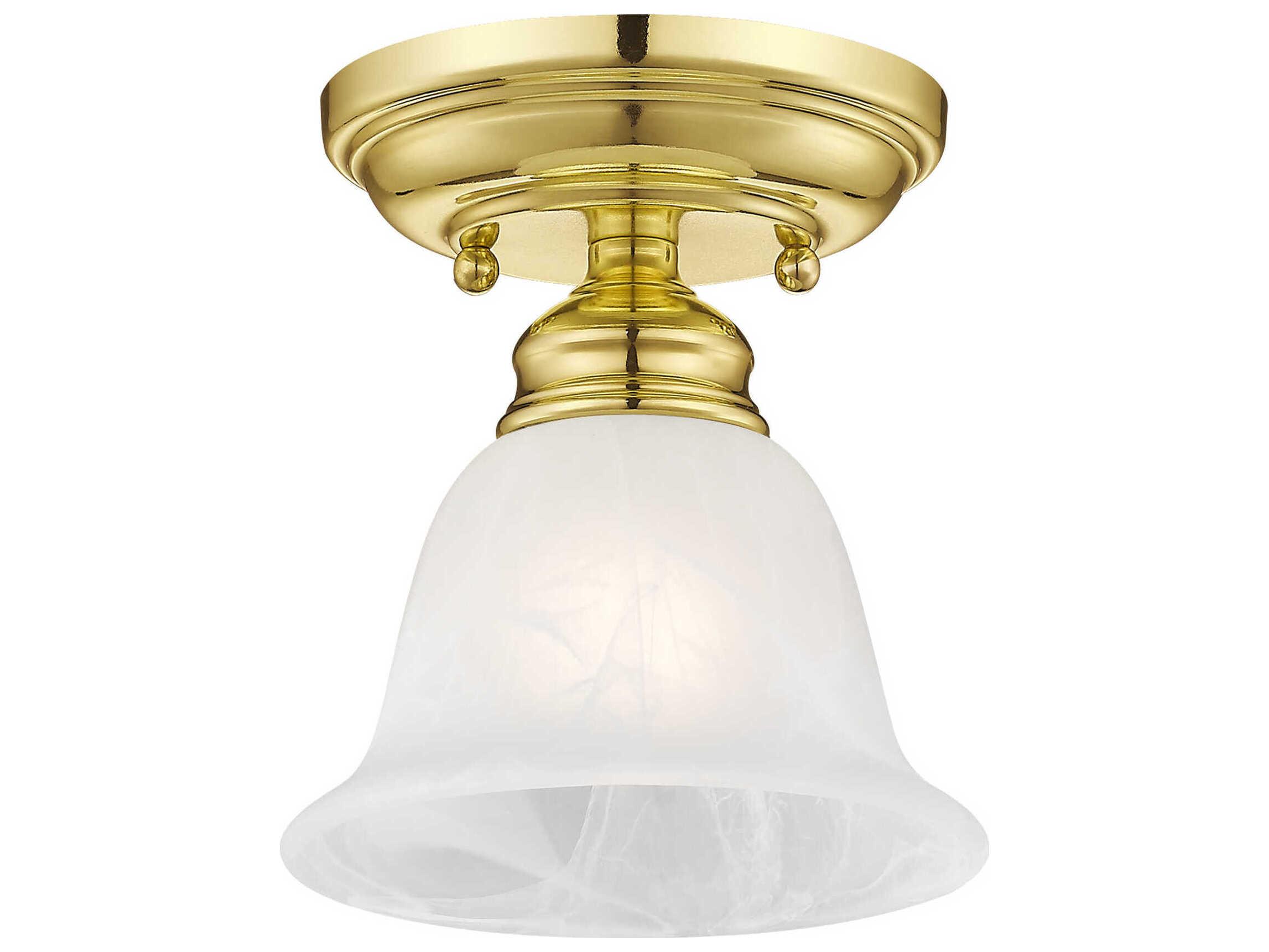 Livex Lighting Essex 1-Light Polished Brass Glass Bell Semi Flush Mount