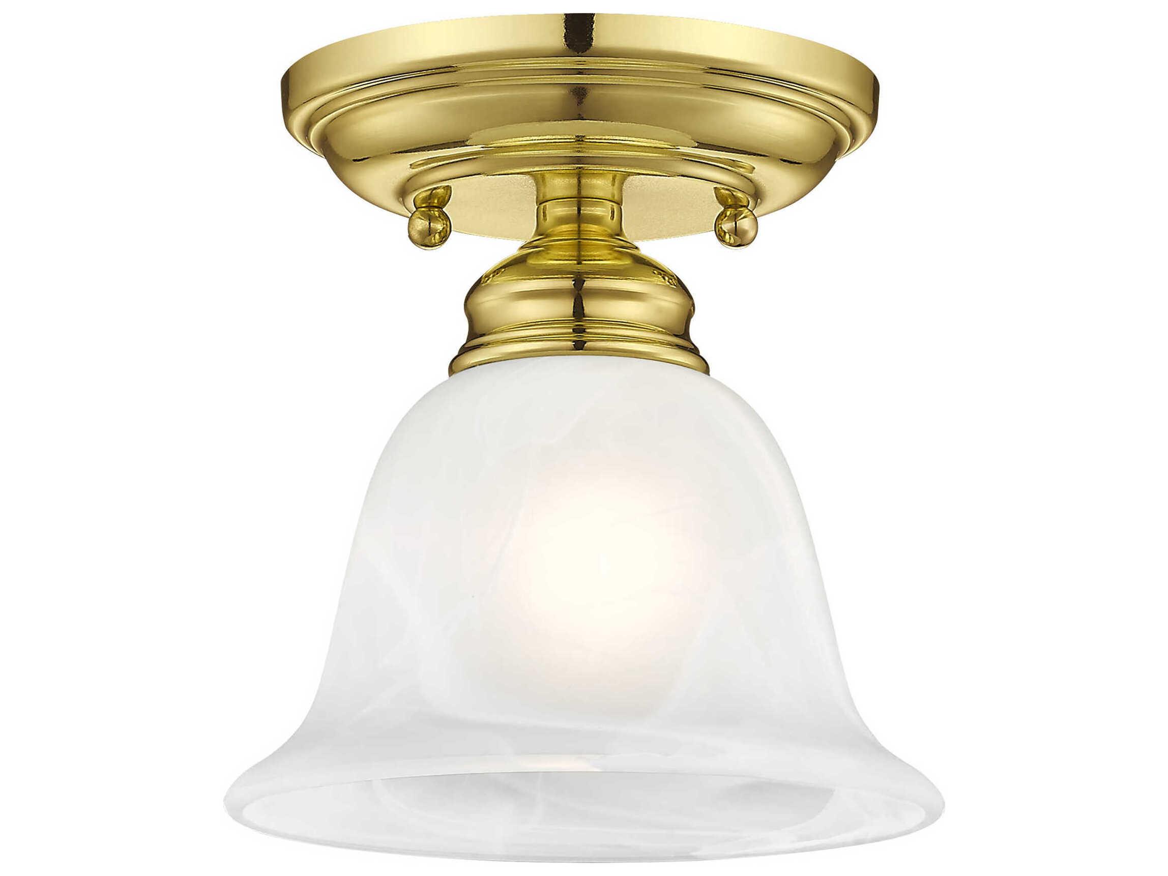 Livex Lighting Essex 1-Light Polished Brass Glass Bell Semi Flush Mount