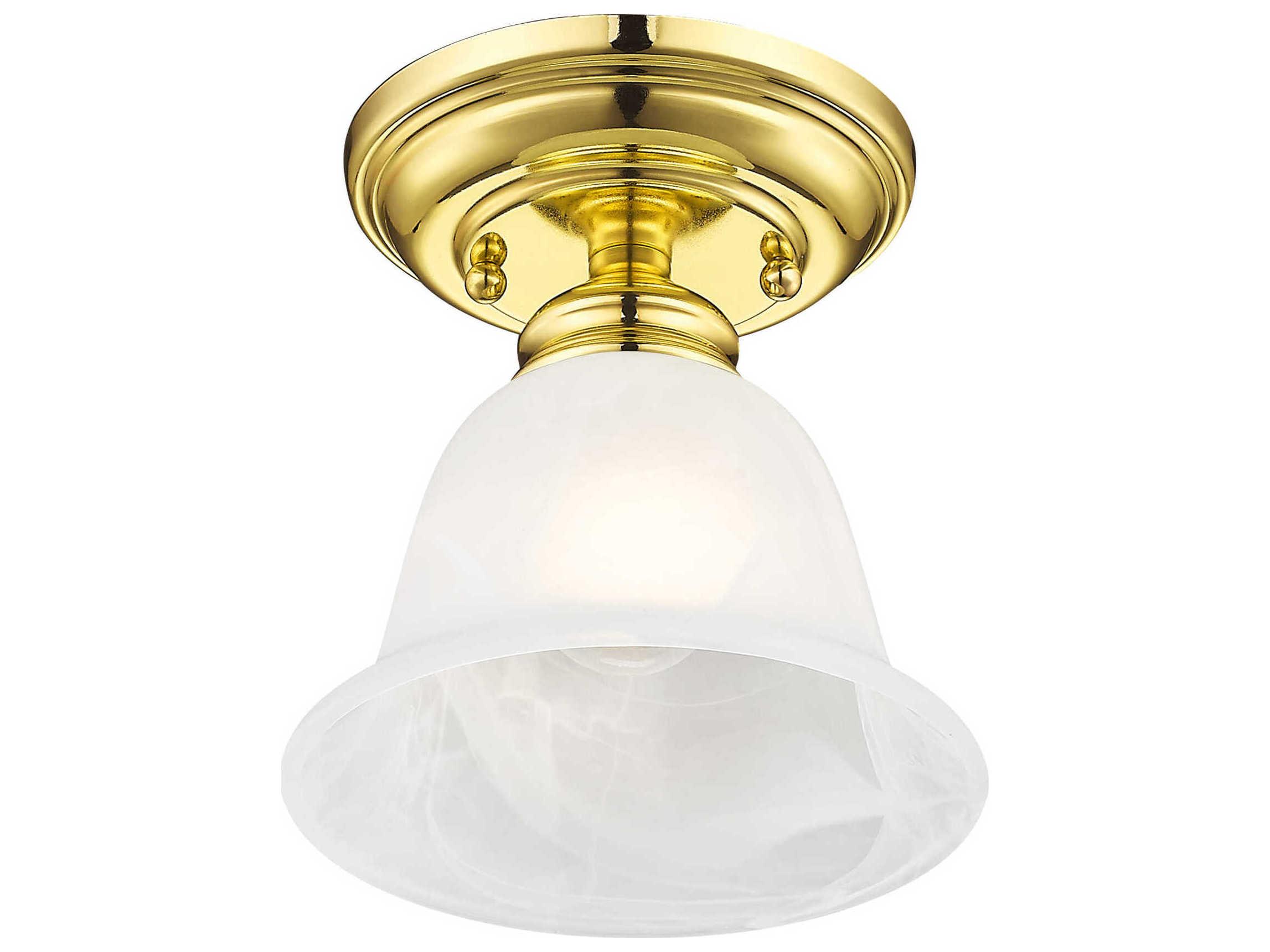 Livex Lighting Essex 1-Light Polished Brass Glass Bell Semi Flush Mount