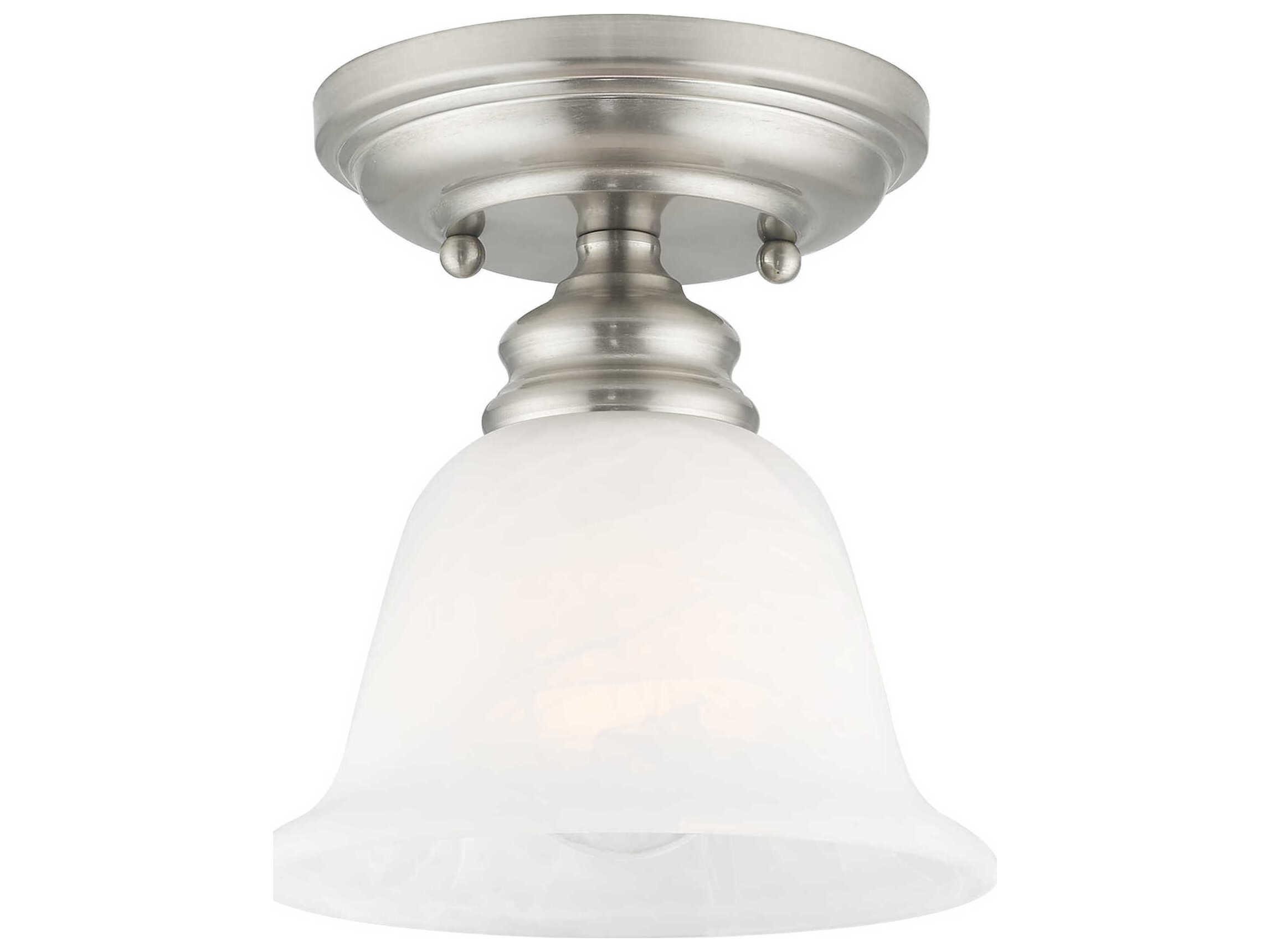 Livex Lighting Essex 1-Light Brushed Nickel Glass Bell Semi Flush Mount