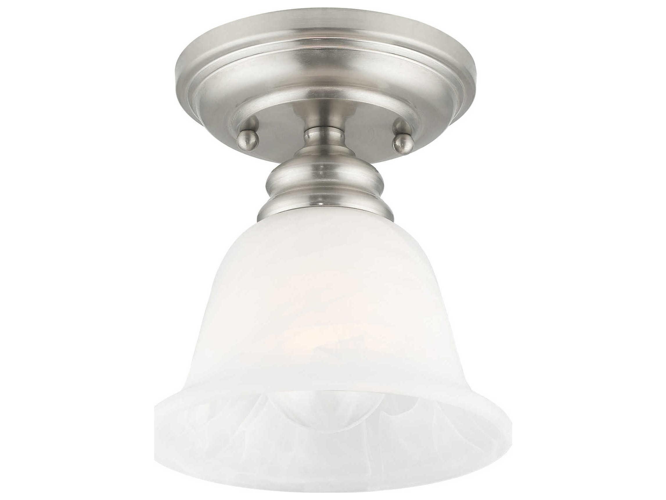 Livex Lighting Essex 1-Light Brushed Nickel Glass Bell Semi Flush Mount