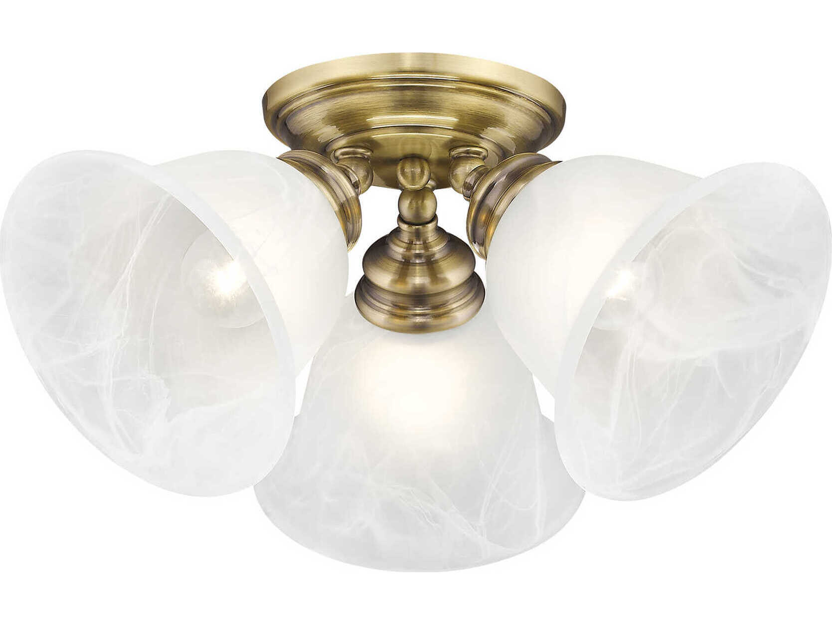 Livex Lighting Essex 3-Light Antique Brass Glass Bell Semi Flush Mount