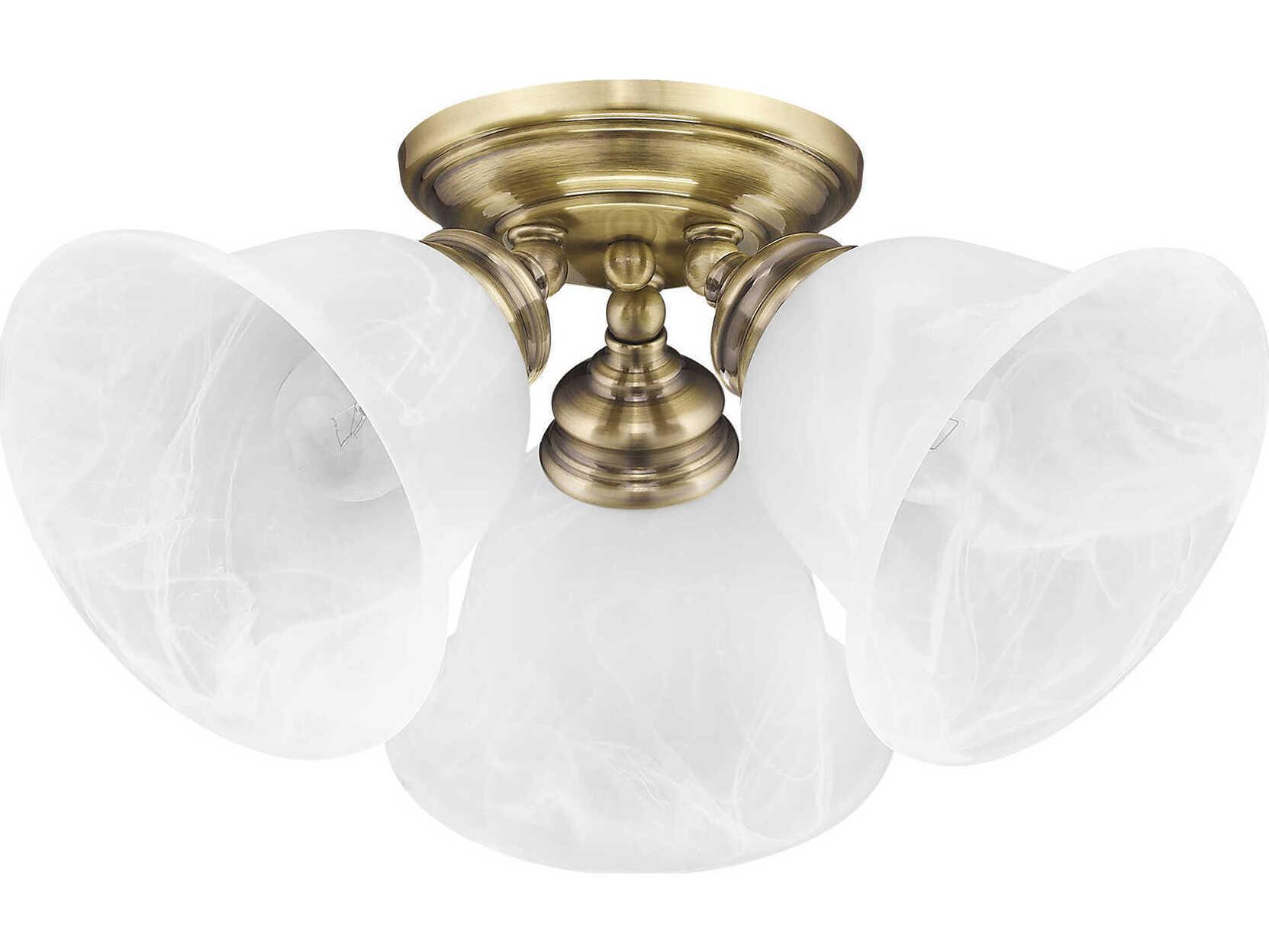 Livex Lighting Essex 3-Light Antique Brass Glass Bell Semi Flush Mount