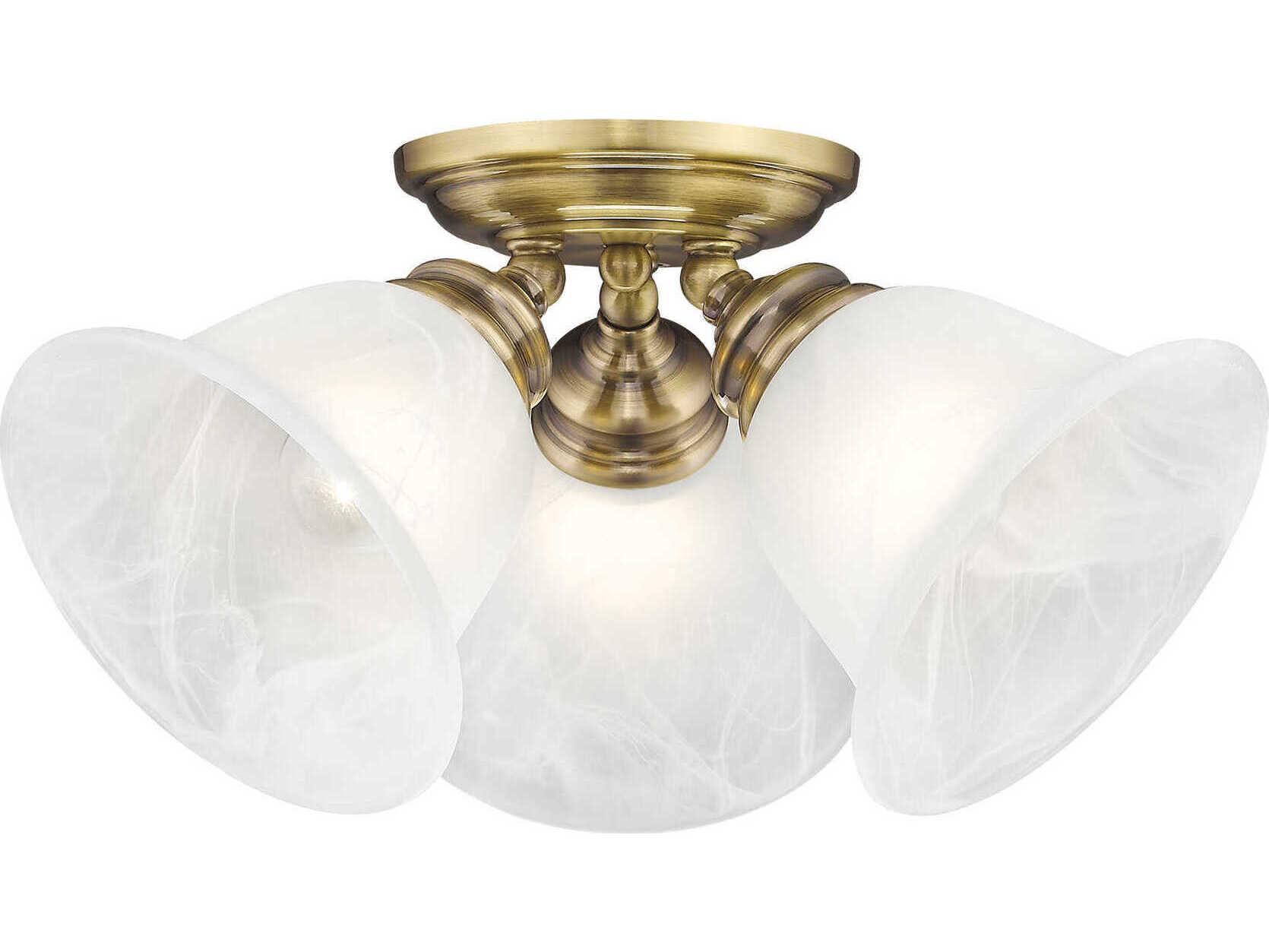 Livex Lighting Essex 3-Light Antique Brass Glass Bell Semi Flush Mount