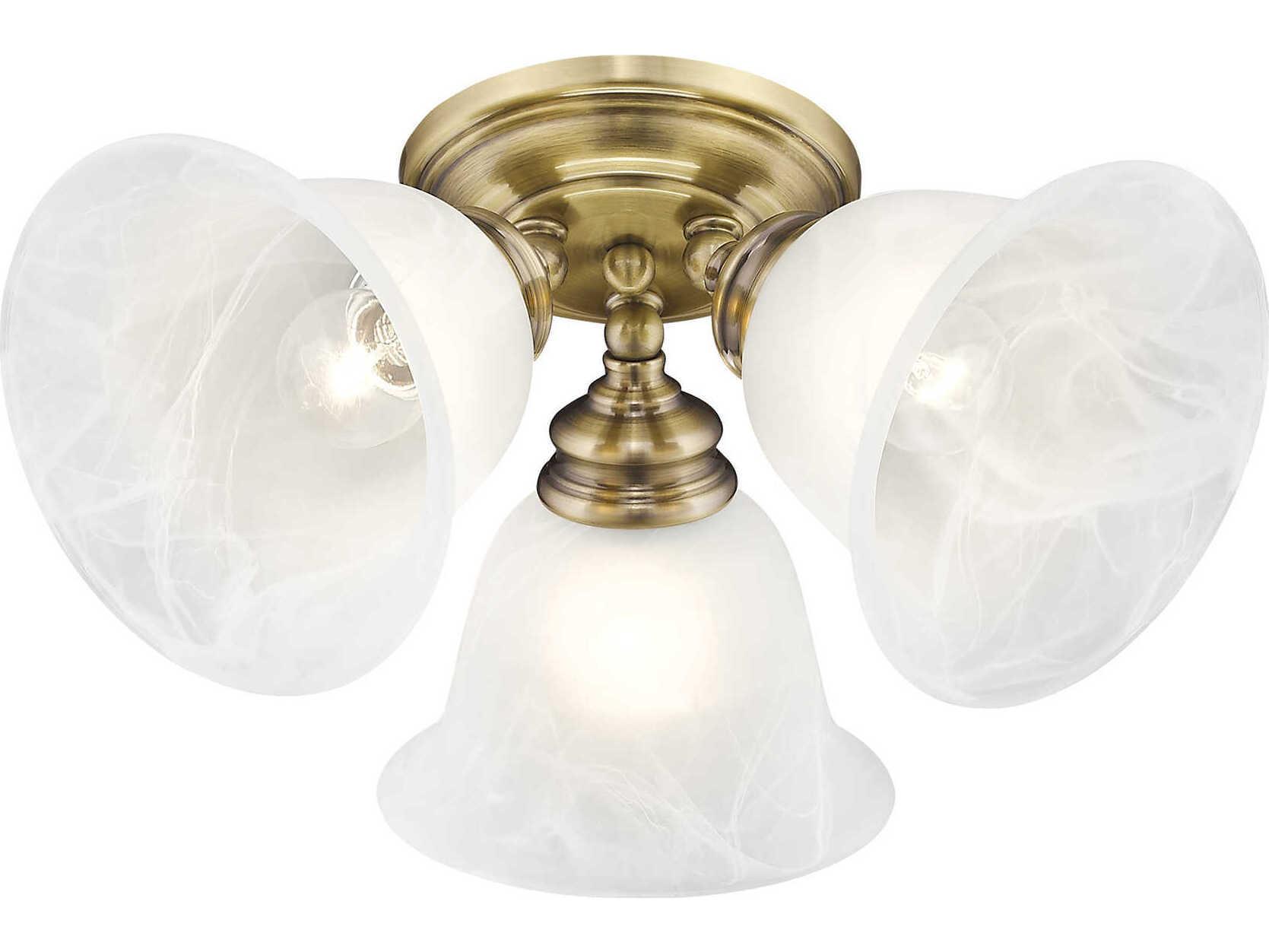 Livex Lighting Essex 3-Light Antique Brass Glass Bell Semi Flush Mount