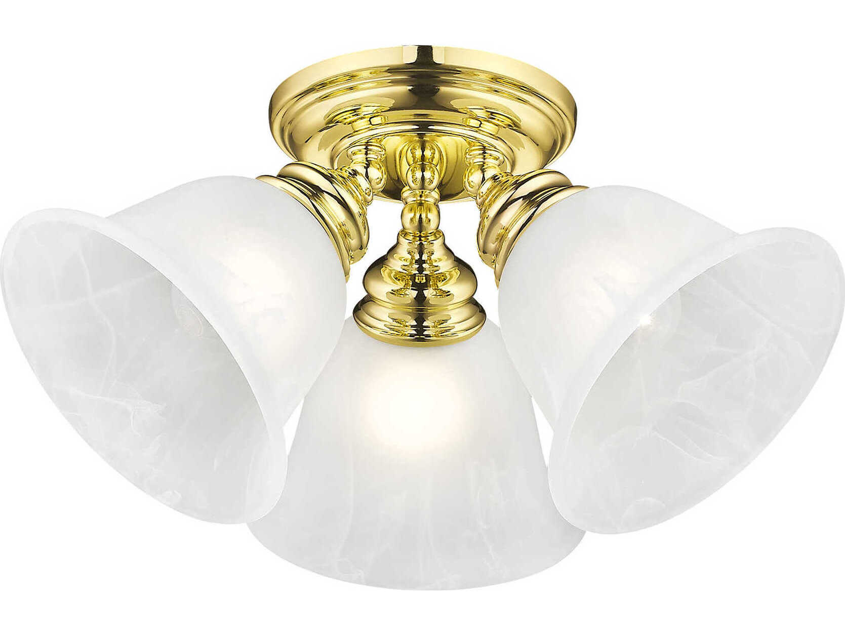 Livex Lighting Essex 3-Light Polished Brass Glass Bell Semi Flush Mount