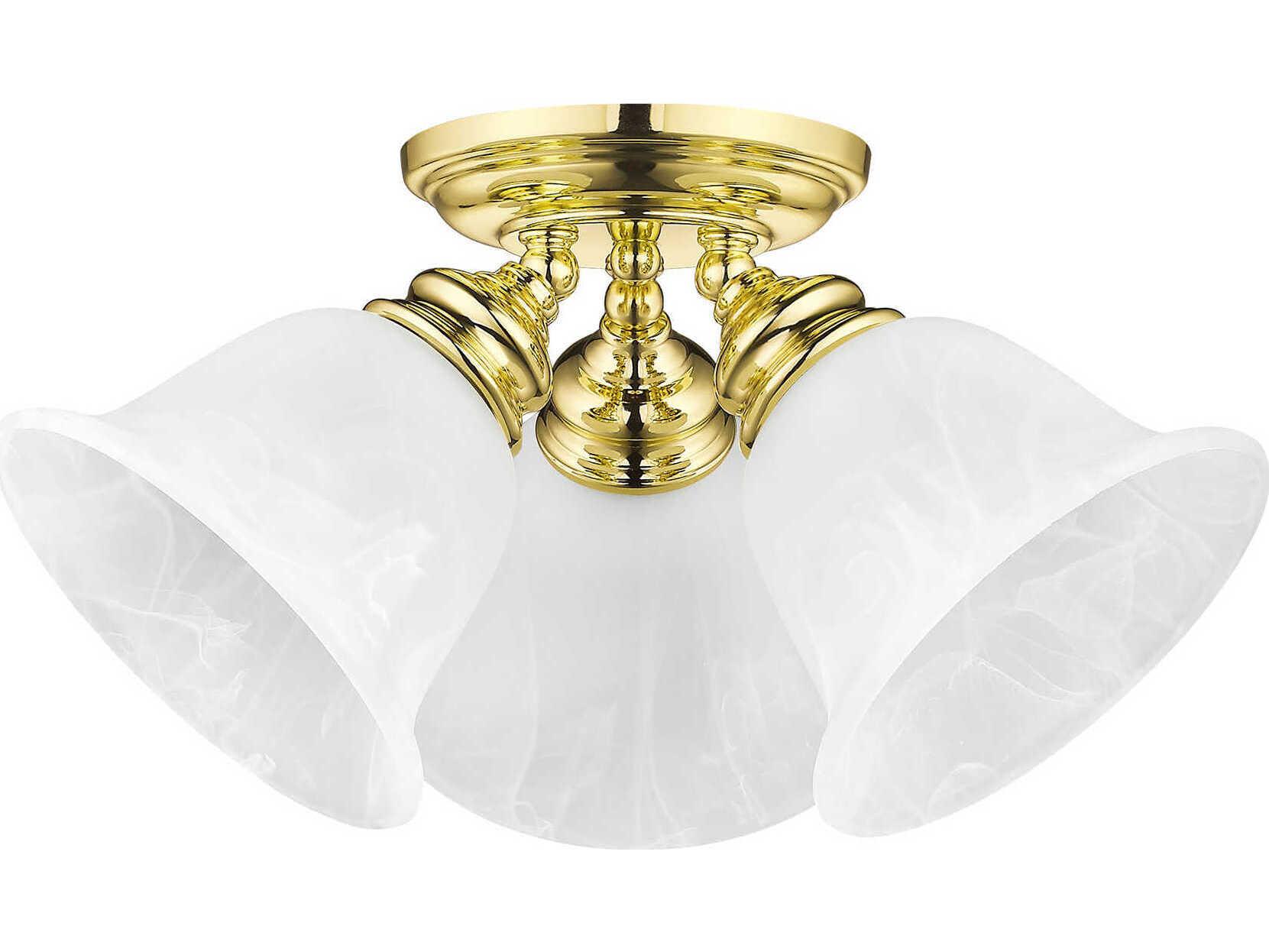 Livex Lighting Essex 3-Light Polished Brass Glass Bell Semi Flush Mount