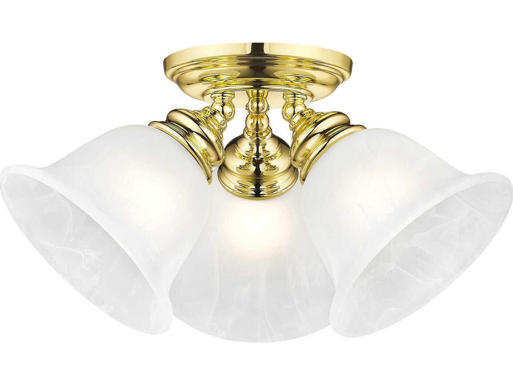 Livex Lighting Essex 3-Light Polished Brass Glass Bell Semi Flush Mount