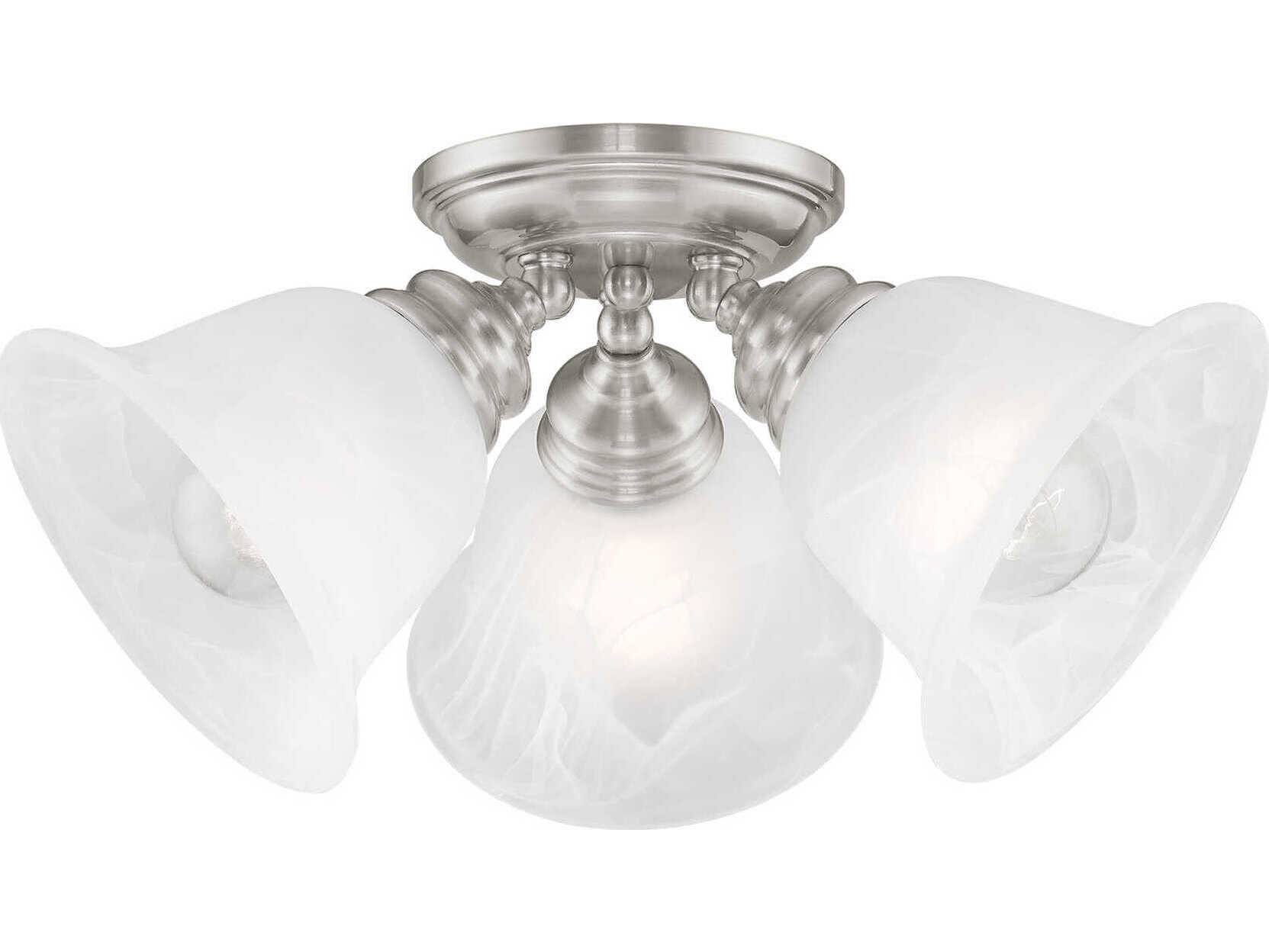 Livex Lighting Essex 3-Light Brushed Nickel Glass Bell Semi Flush Mount
