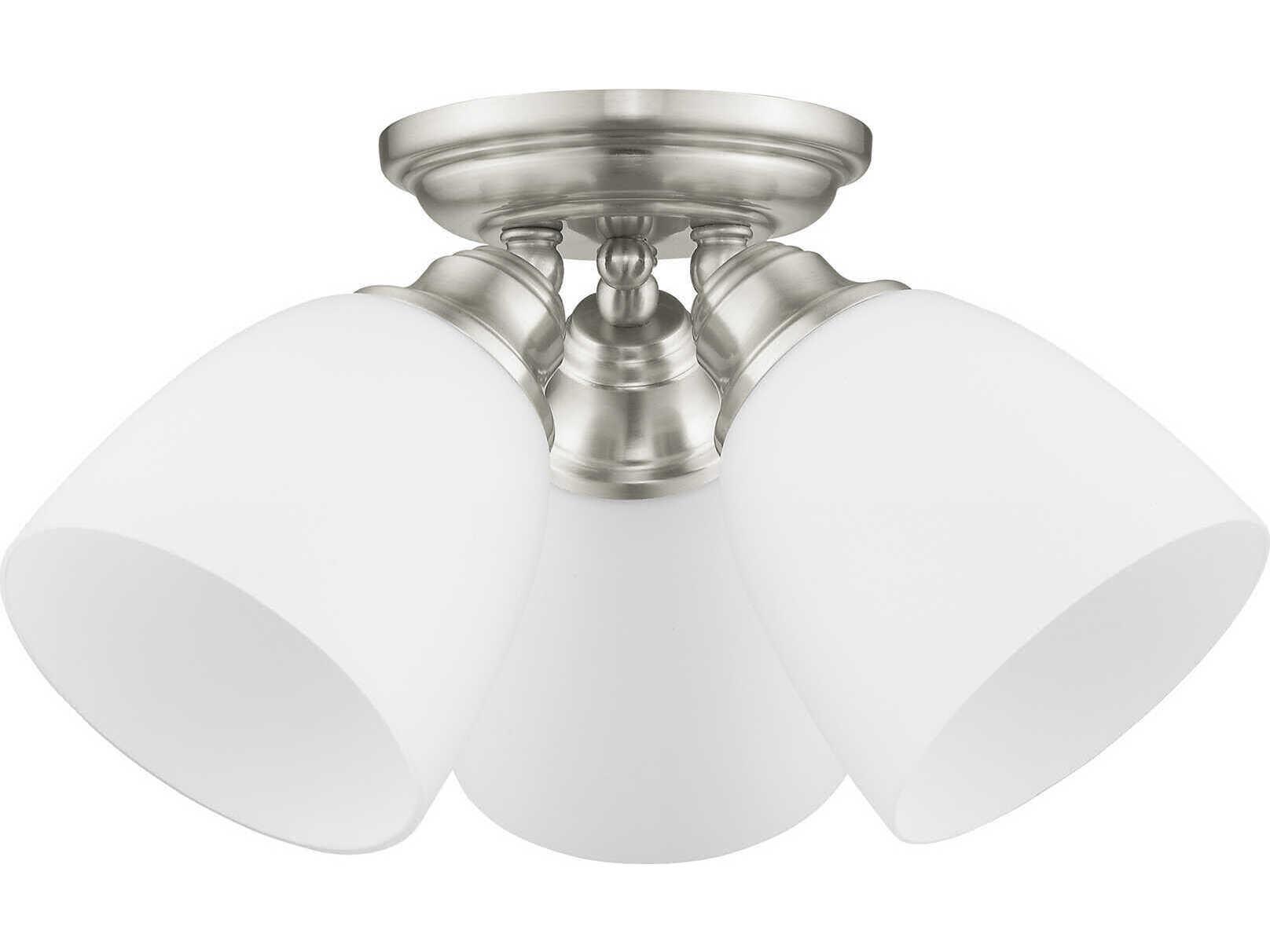 Livex Lighting Somerville 3-Light Brushed Nickel Glass Bell Semi Flush Mount