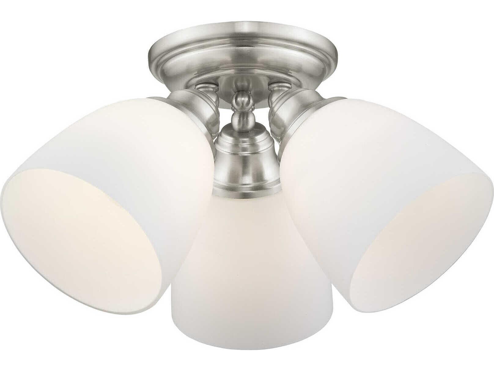 Livex Lighting Somerville 3-Light Brushed Nickel Glass Bell Semi Flush Mount