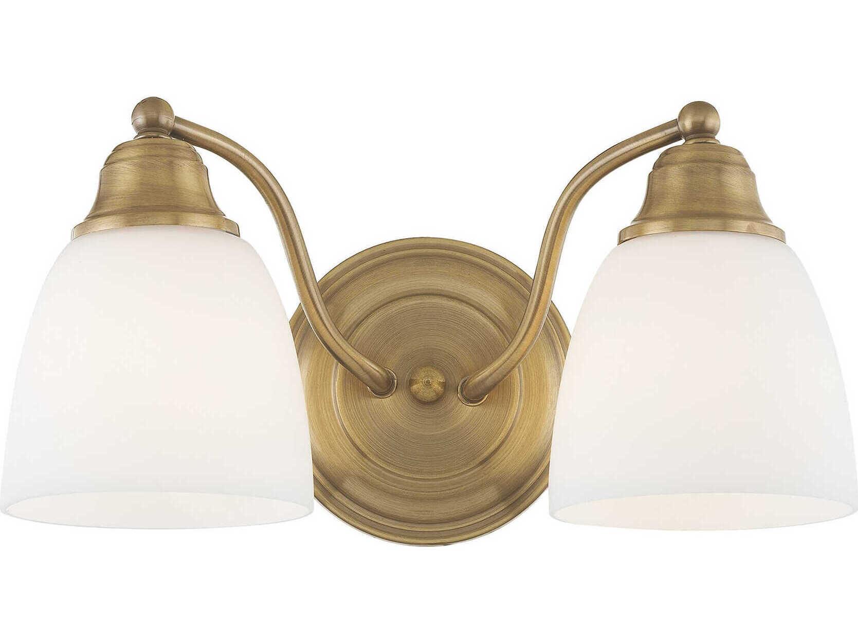Livex Lighting Somerville 2-Light Antique Brass Glass Vanity Light