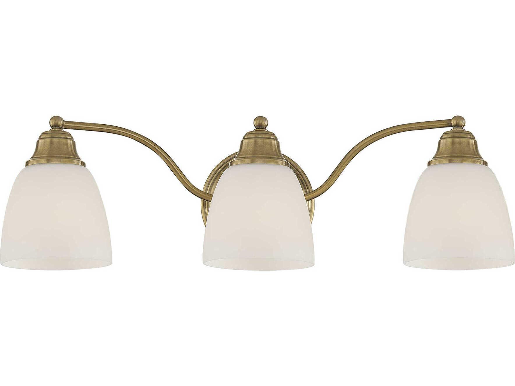 Livex Lighting Somerville 3-Light Antique Brass Glass Vanity Light