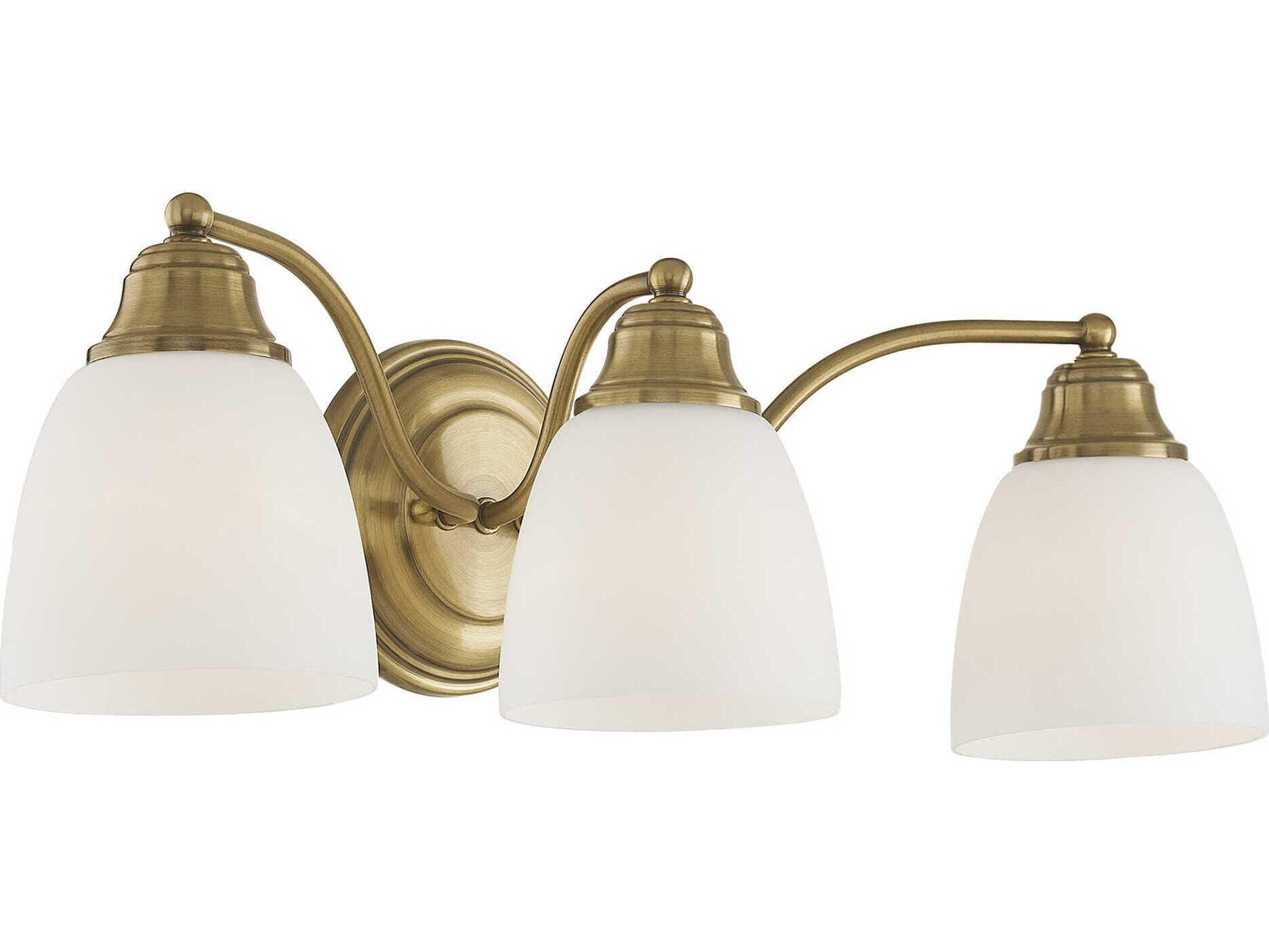 Livex Lighting Somerville 3-Light Antique Brass Glass Vanity Light