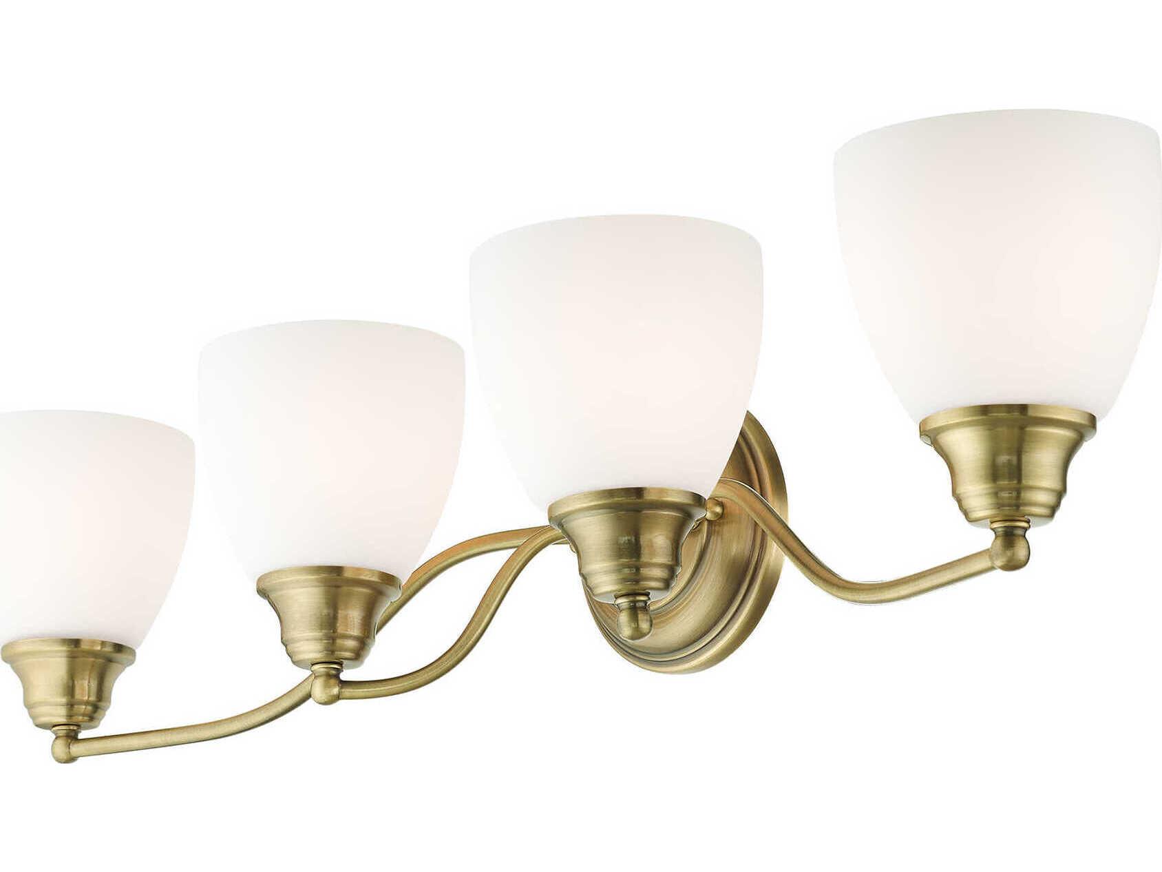Livex Lighting Somerville 4-Light Antique Brass Glass Vanity Light