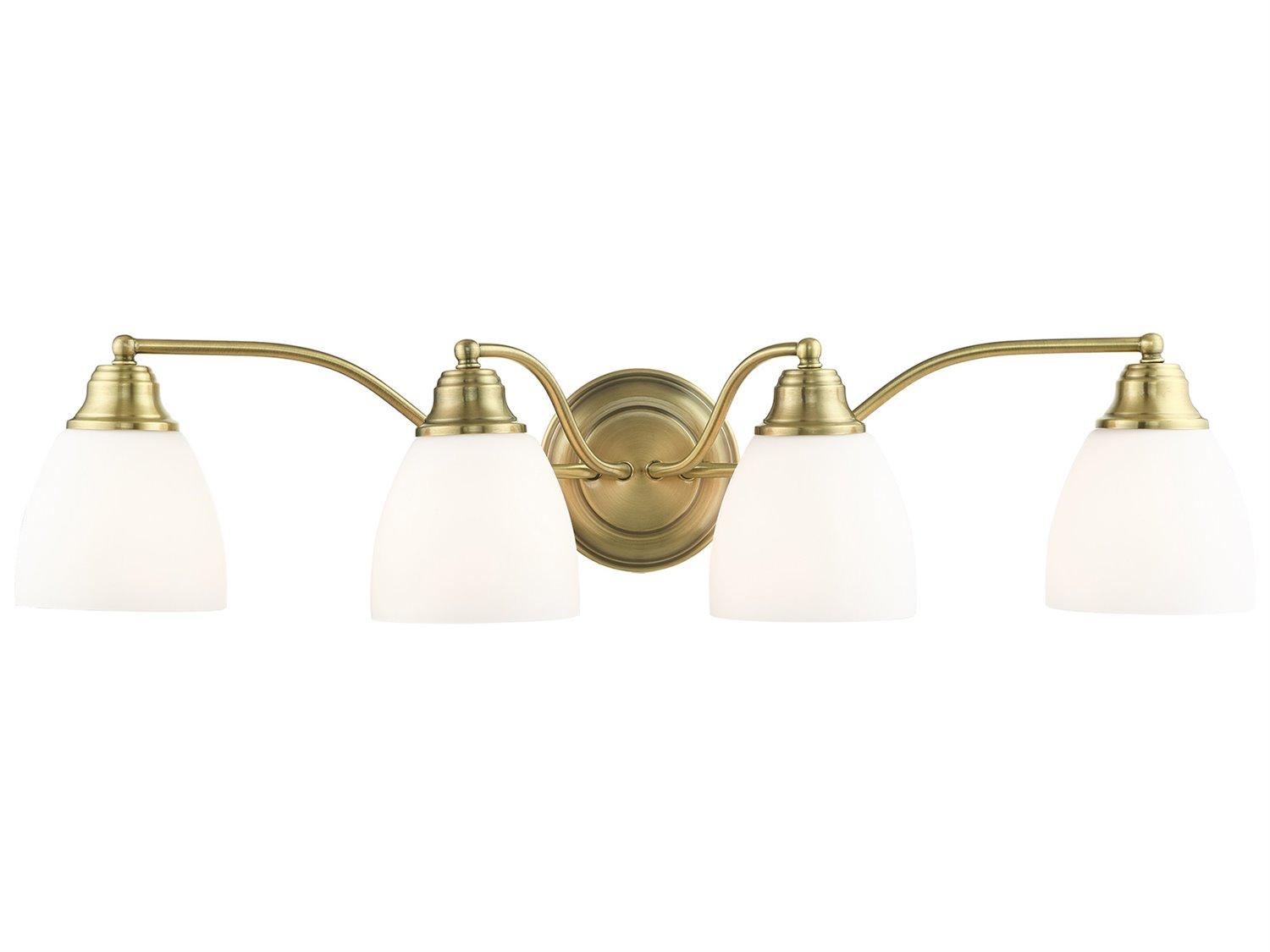 Livex Lighting Somerville 4-Light Antique Brass Glass Vanity Light